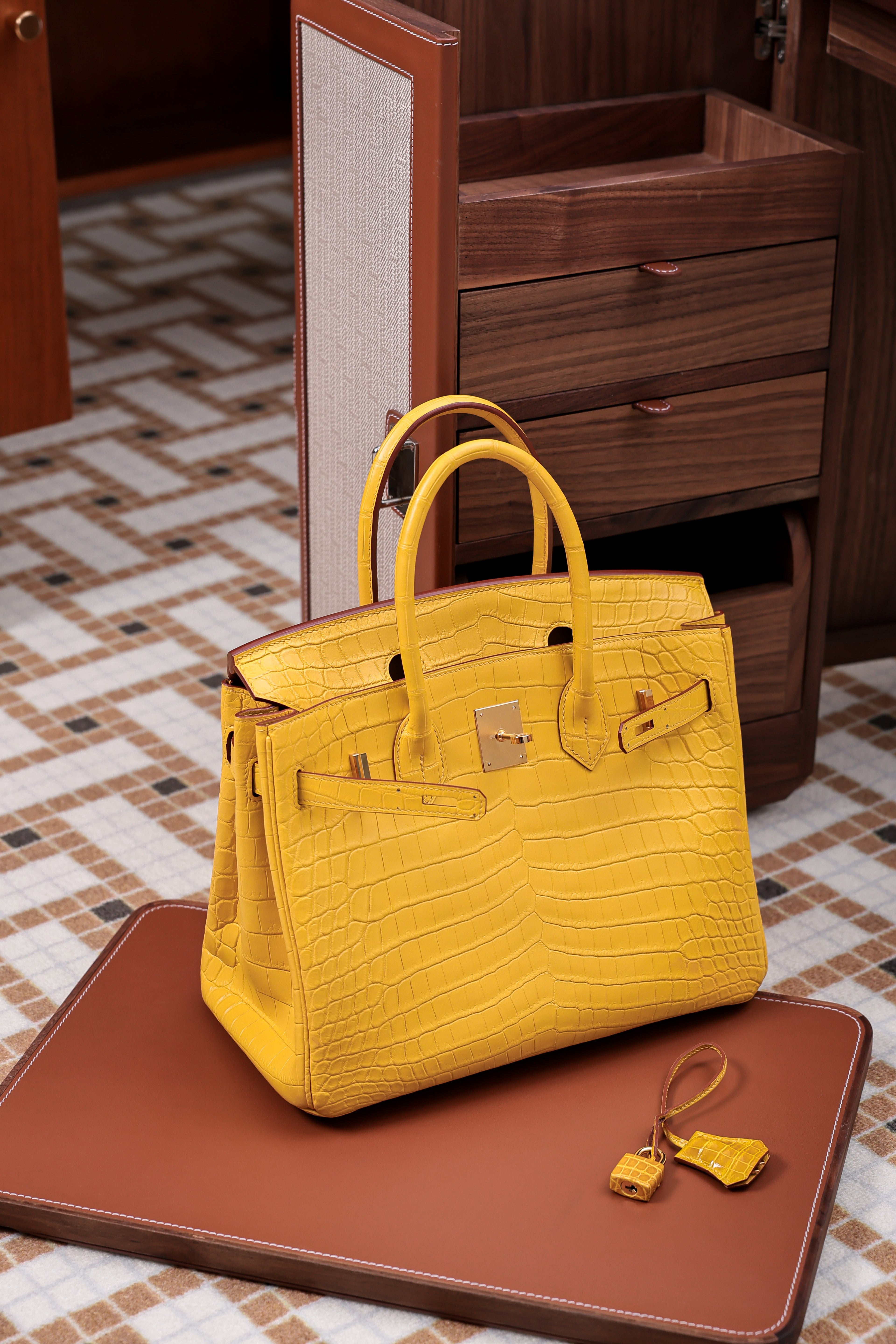 BK-2024 All Handmade Golden / Sliver Hardware Miel Matte Nile crocodile leather