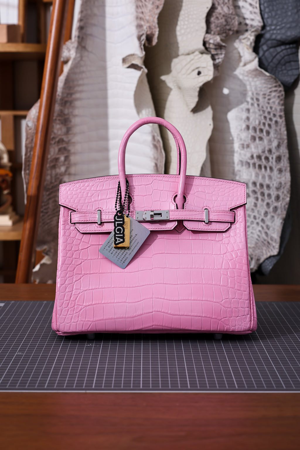 BK-2024 All Handmade Golden / Sliver Hardware Rose confetti Matte Nile crocodile leather