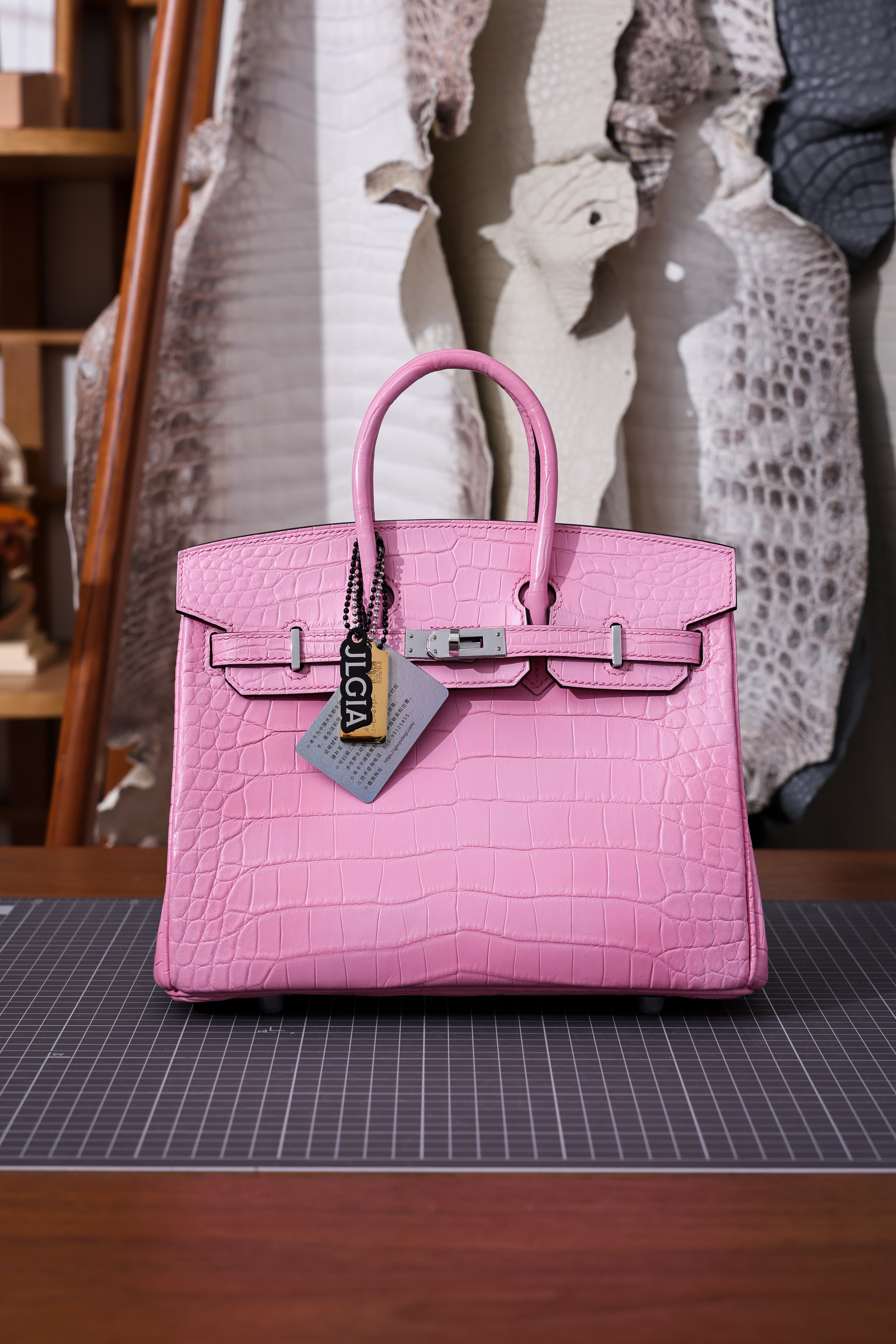 BK-2024 All Handmade Golden / Sliver Hardware Rose confetti Matte Nile crocodile leather