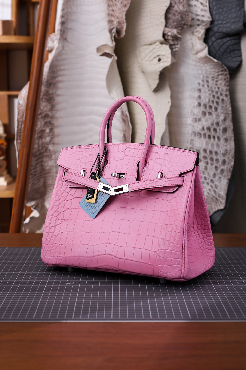 BK-2024 All Handmade Golden / Sliver Hardware Rose confetti Matte Nile crocodile leather