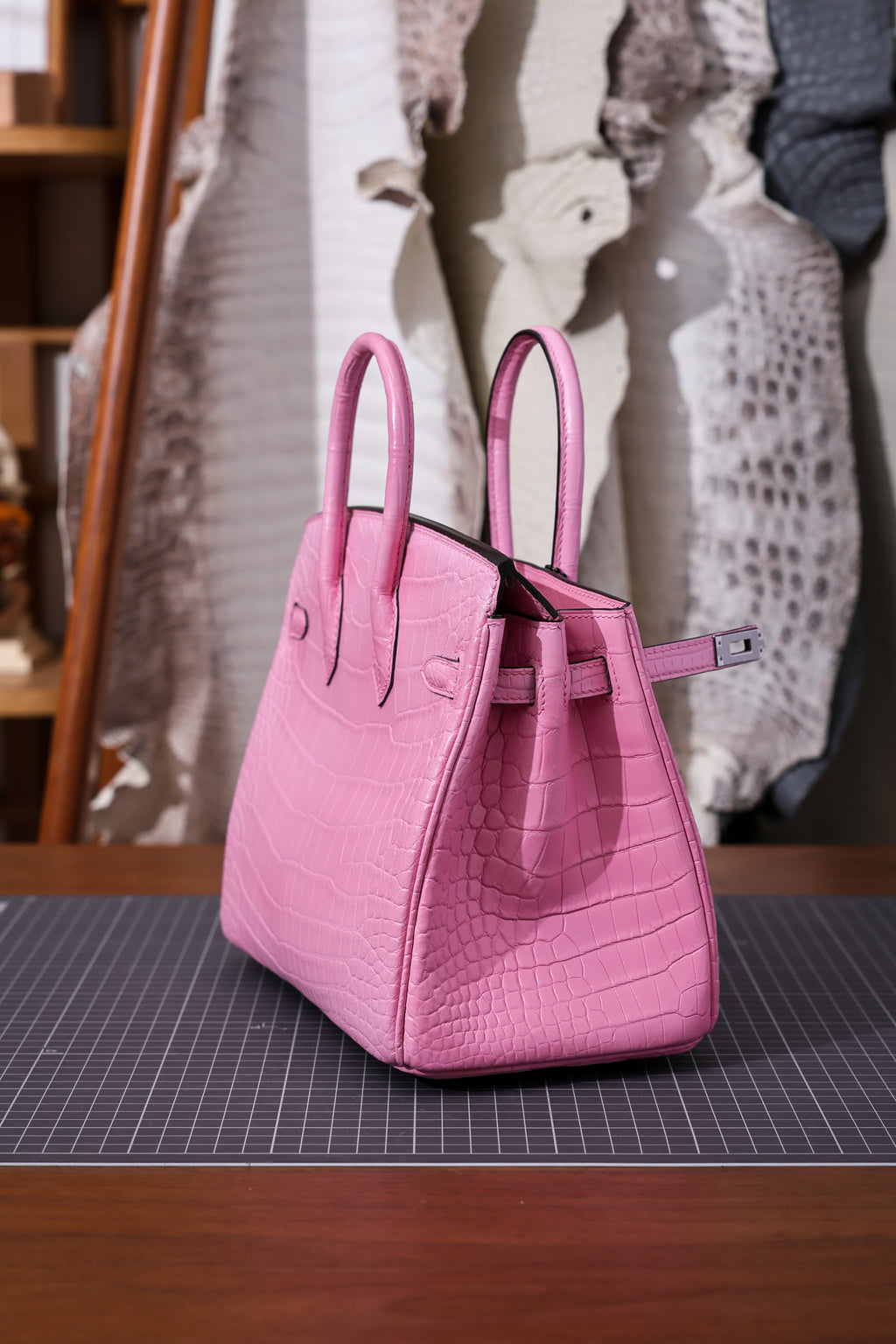 BK-2024 All Handmade Golden / Sliver Hardware Rose confetti Matte Nile crocodile leather