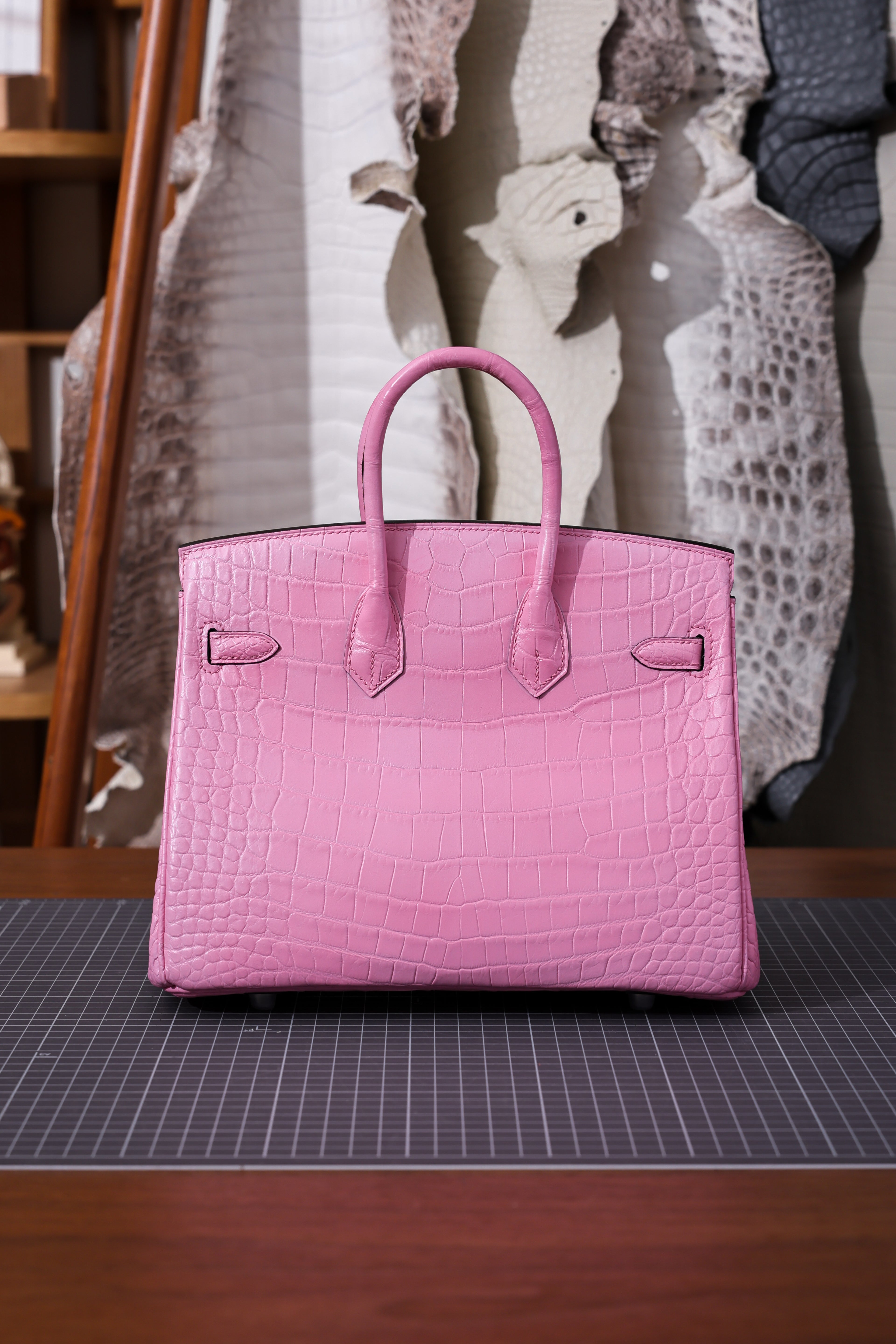 BK-2024 All Handmade Golden / Sliver Hardware Rose confetti Matte Nile crocodile leather