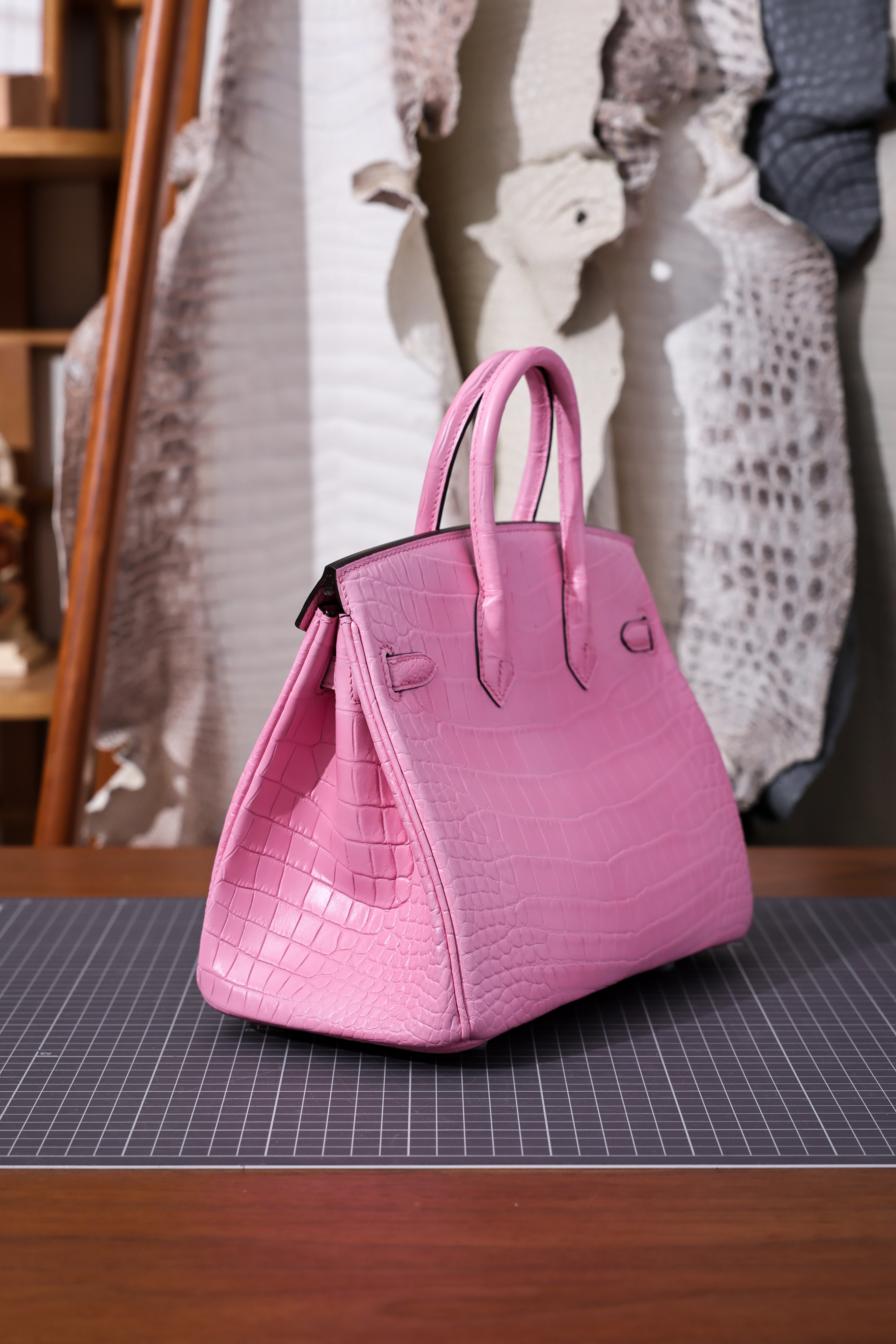 BK-2024 All Handmade Golden / Sliver Hardware Rose confetti Matte Nile crocodile leather