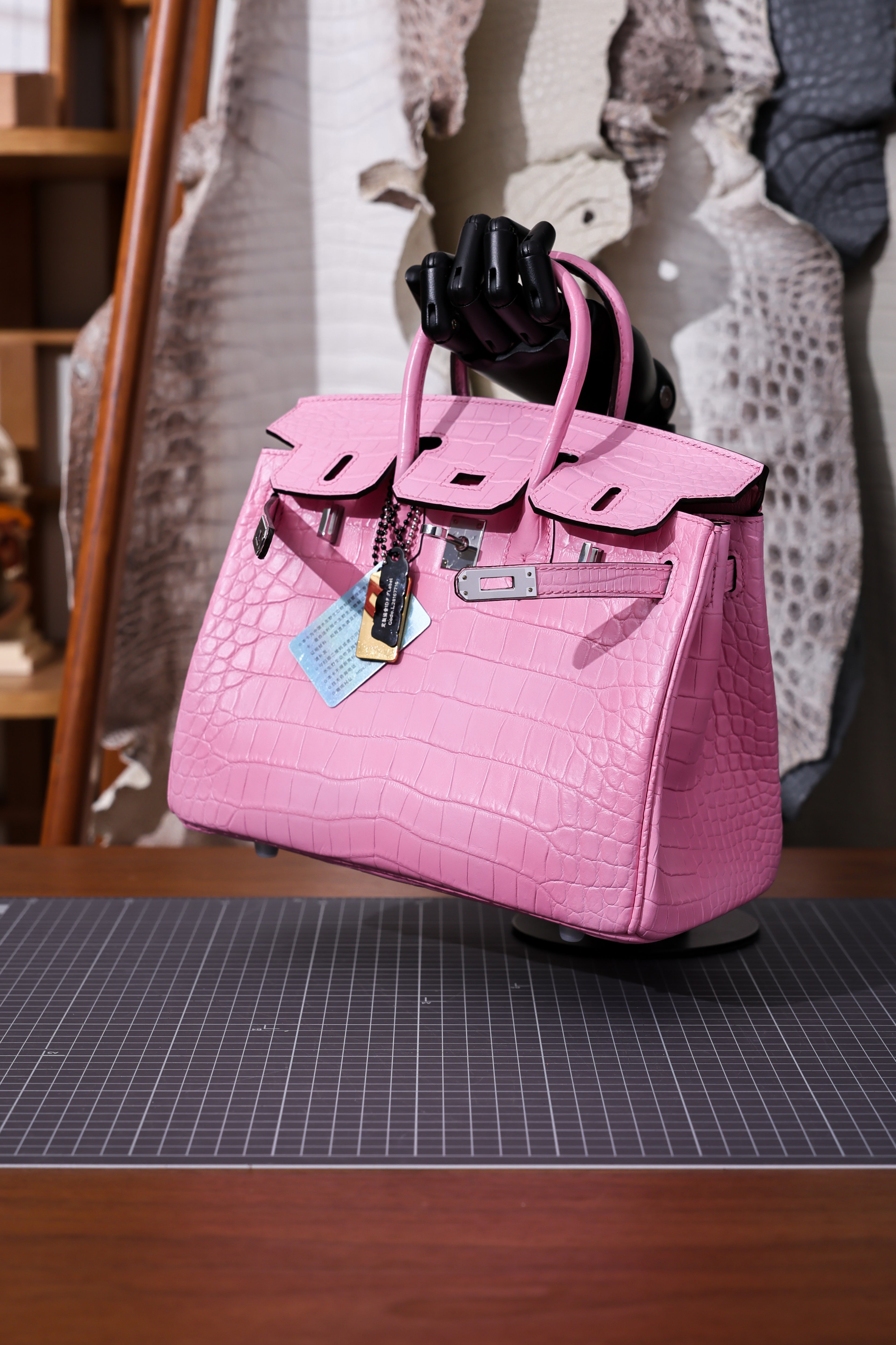 BK-2024 All Handmade Golden / Sliver Hardware Rose confetti Matte Nile crocodile leather