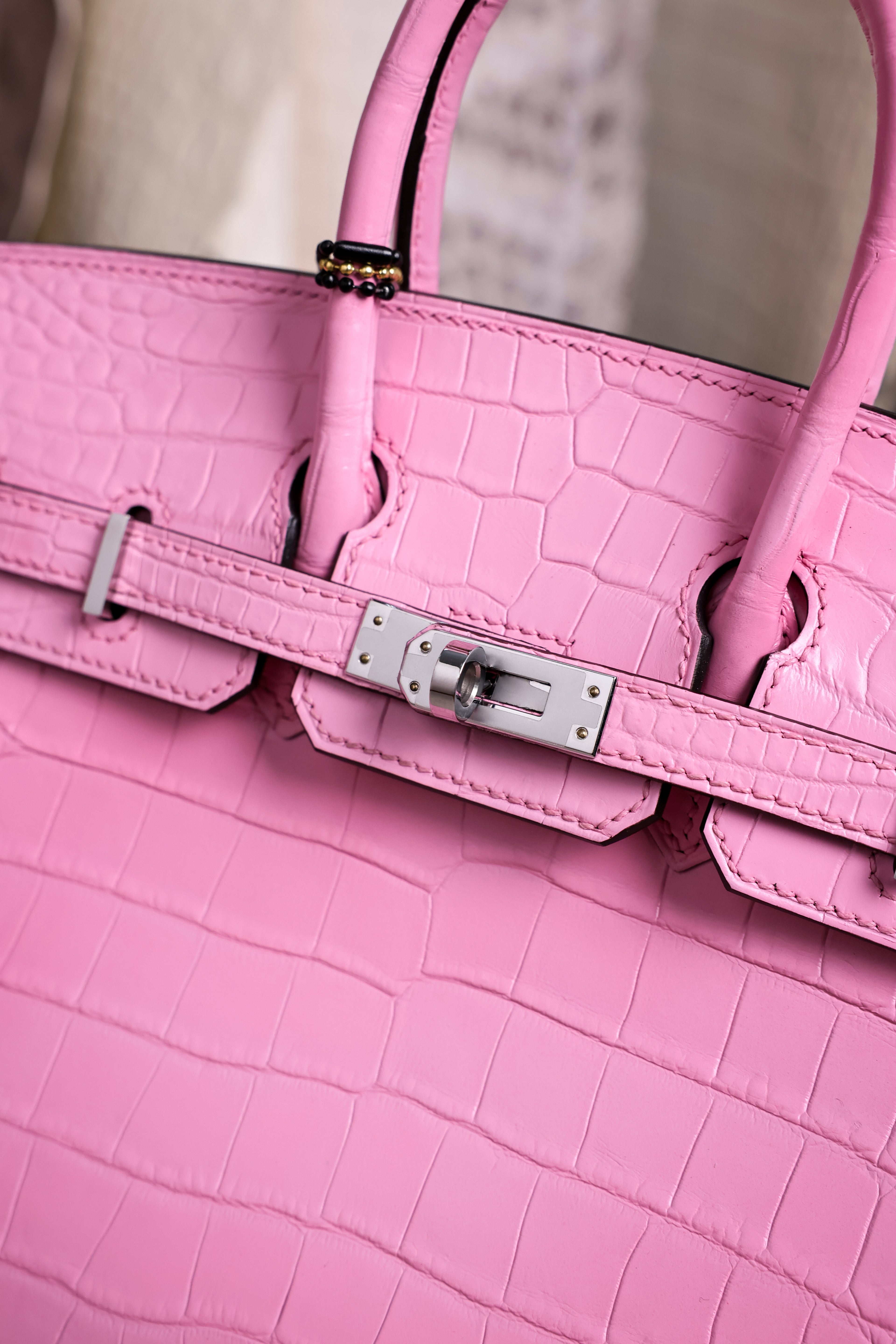 BK-2024 All Handmade Golden / Sliver Hardware Rose confetti Matte Nile crocodile leather