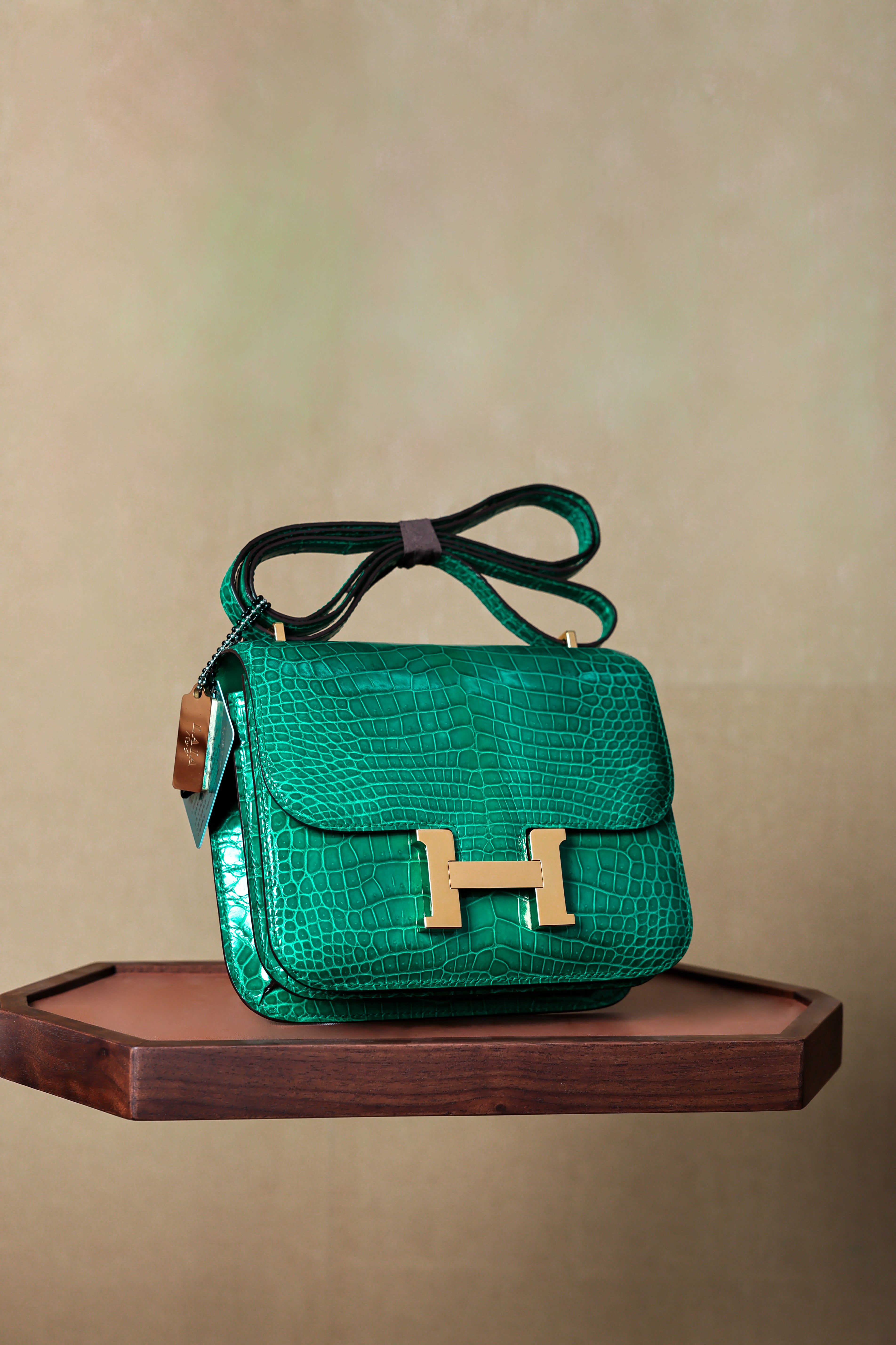 Constance- All Handmade Golden / Sliver Hardware Emerald green Crocodile leather