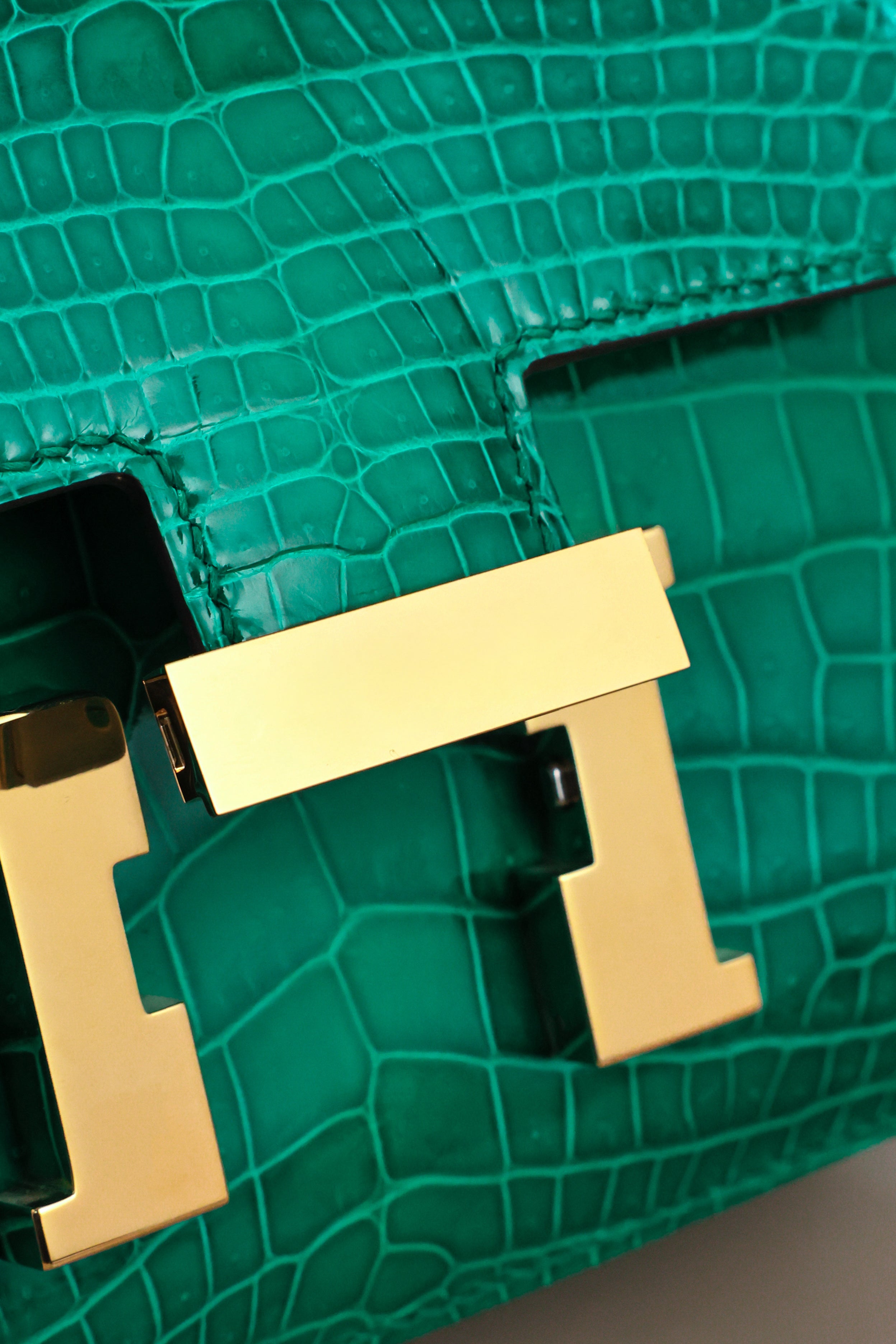 Constance- All Handmade Golden / Sliver Hardware Emerald green Crocodile leather