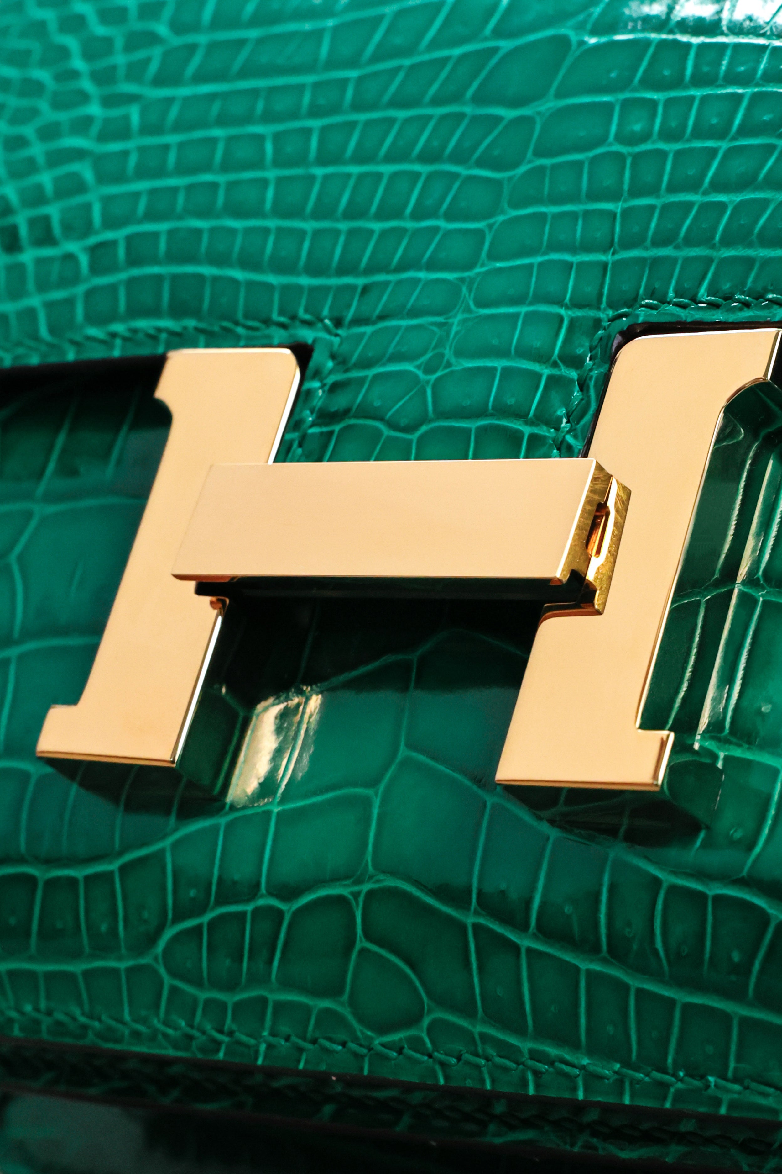 Constance- All Handmade Golden / Sliver Hardware Emerald green Crocodile leather