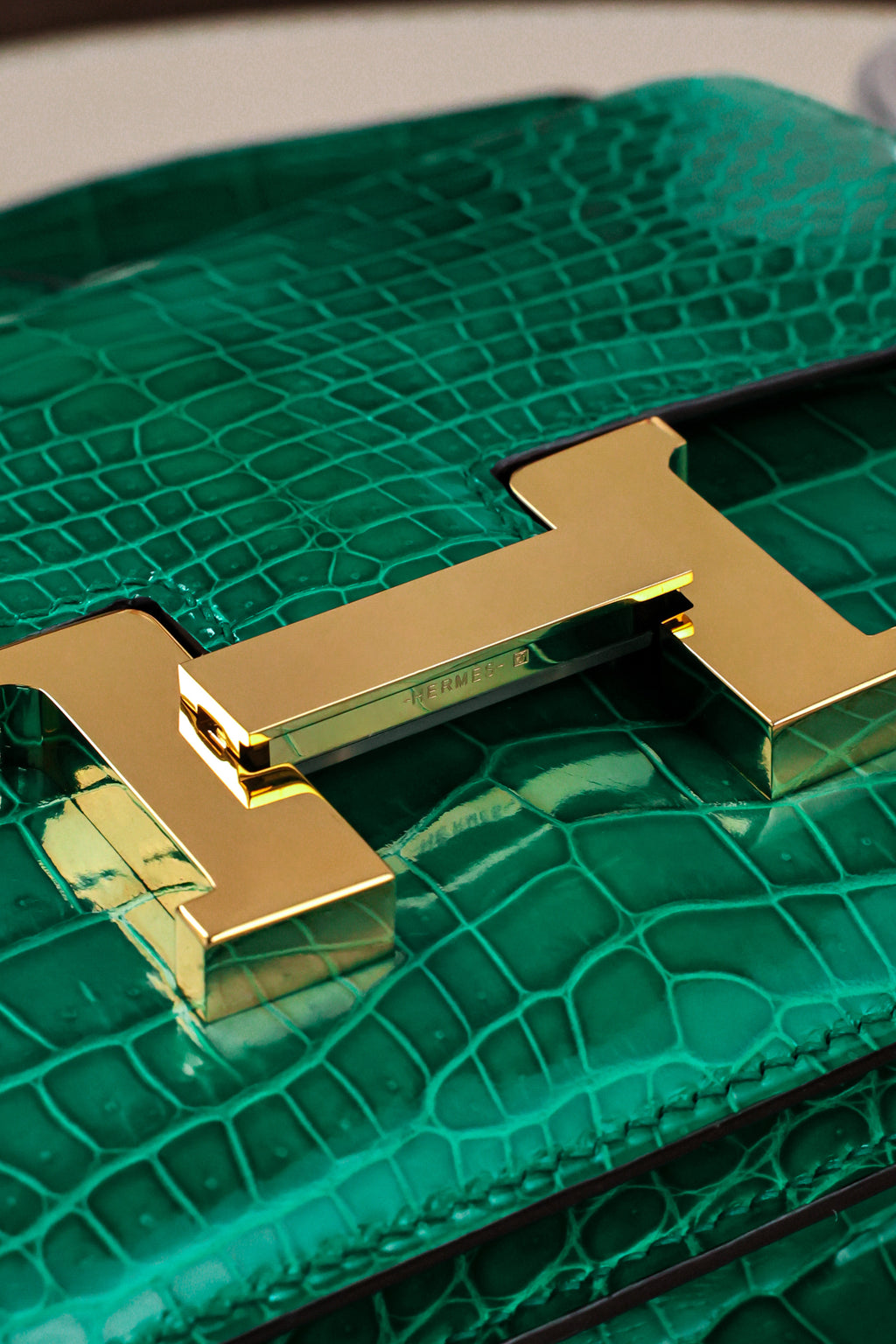 Constance- All Handmade Golden / Sliver Hardware Emerald green Crocodile leather