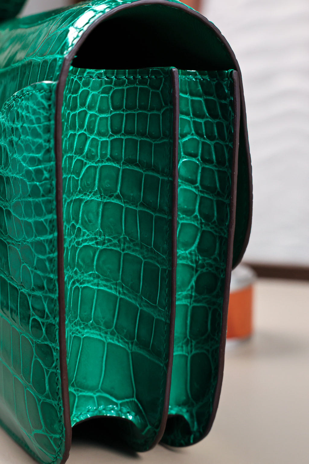 Constance- All Handmade Golden / Sliver Hardware Emerald green Crocodile leather