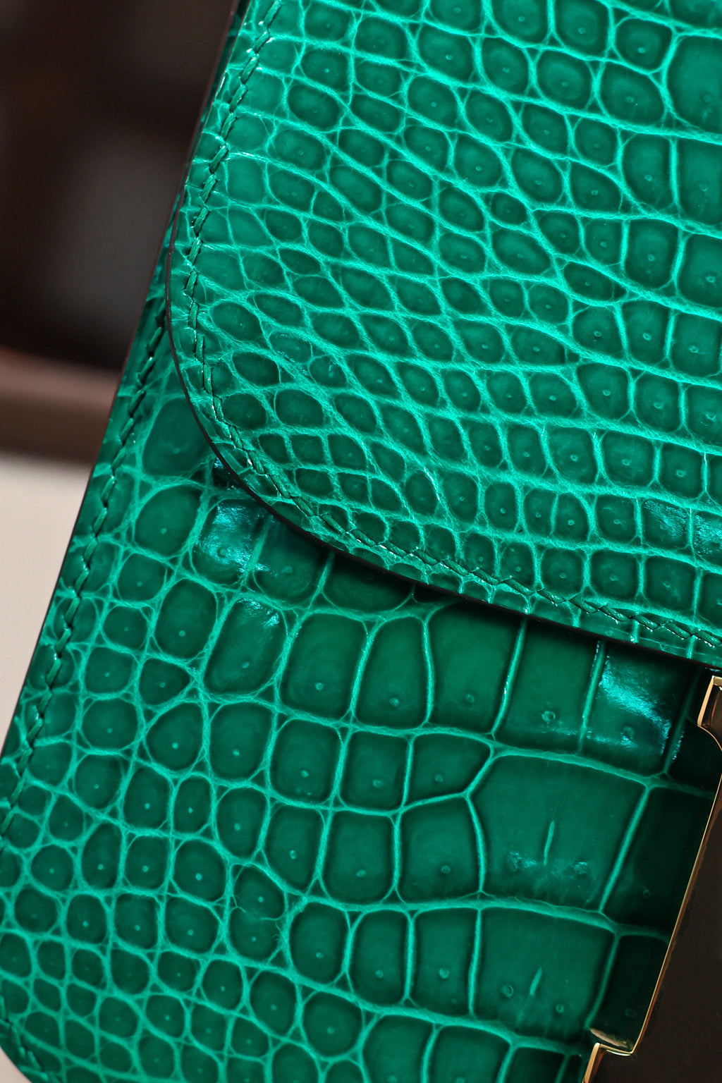 Constance- All Handmade Golden / Sliver Hardware Emerald green Crocodile leather