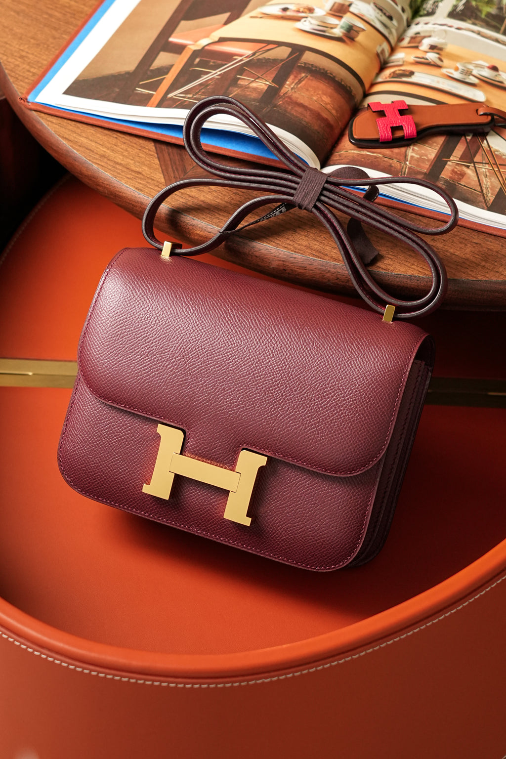 Constance- All Handmade Golden / Sliver Hardware Rouge Hermes Ep eather