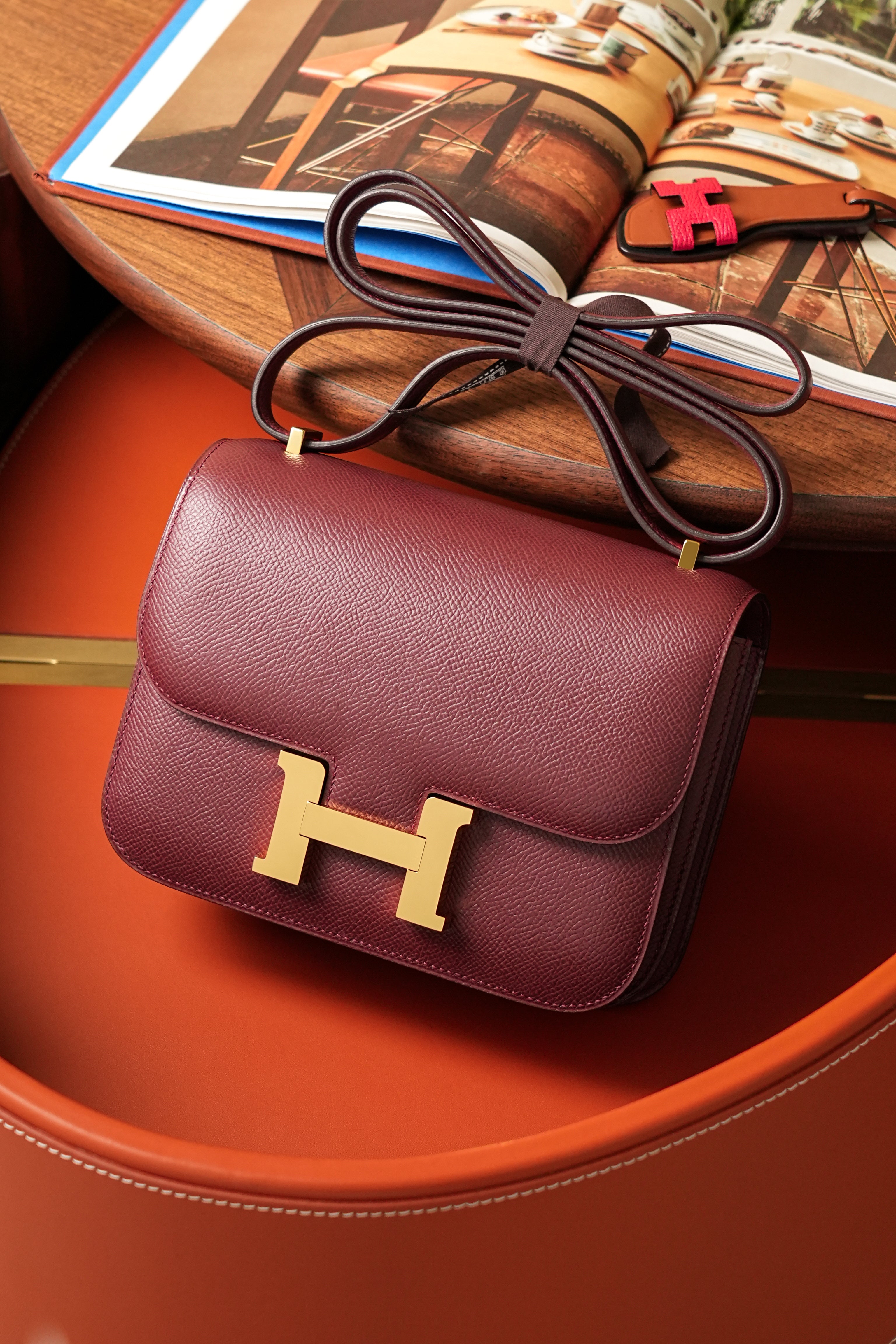 Constance- All Handmade Golden / Sliver Hardware Rouge Hermes Ep eather