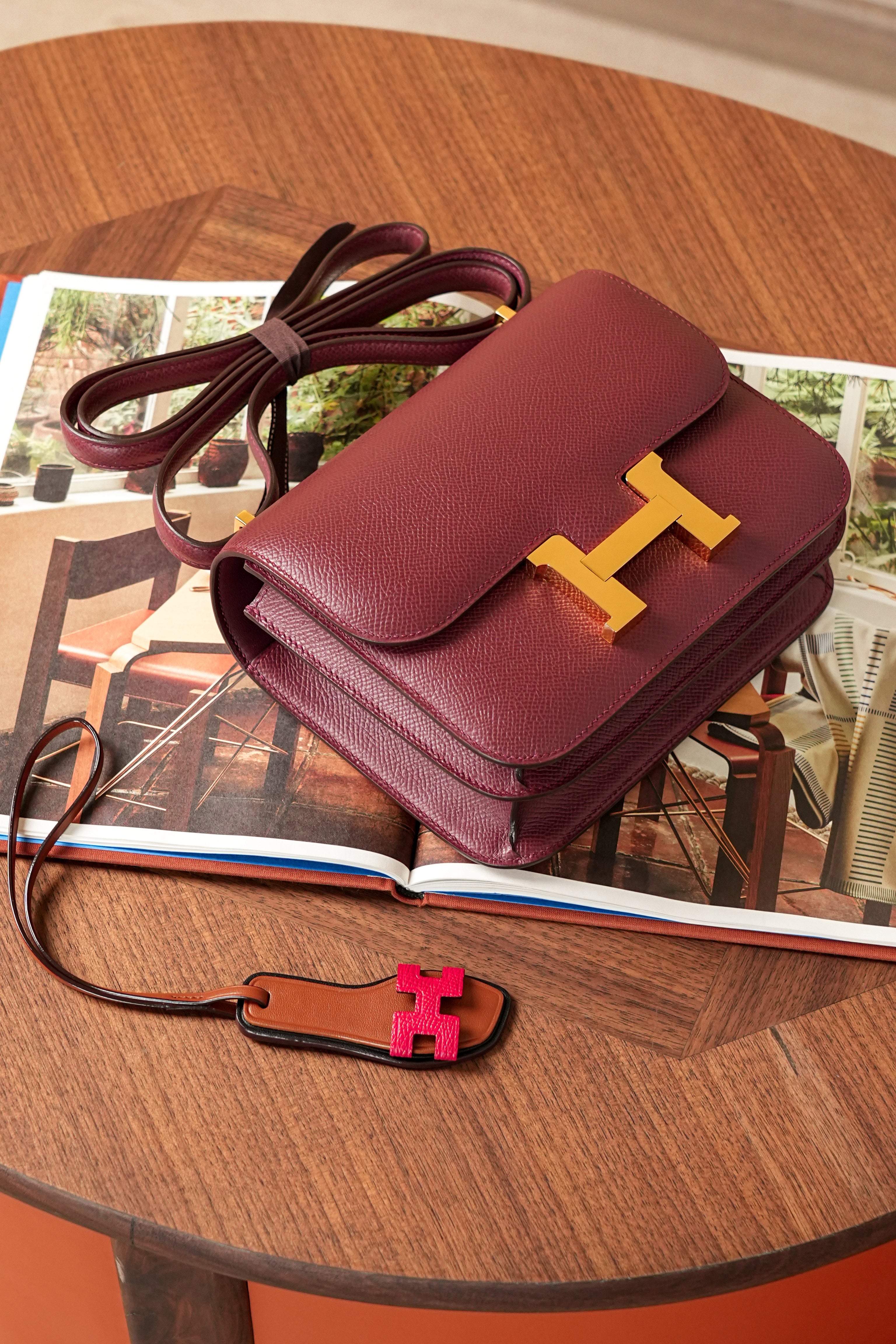 Constance- All Handmade Golden / Sliver Hardware Rouge Hermes Ep eather