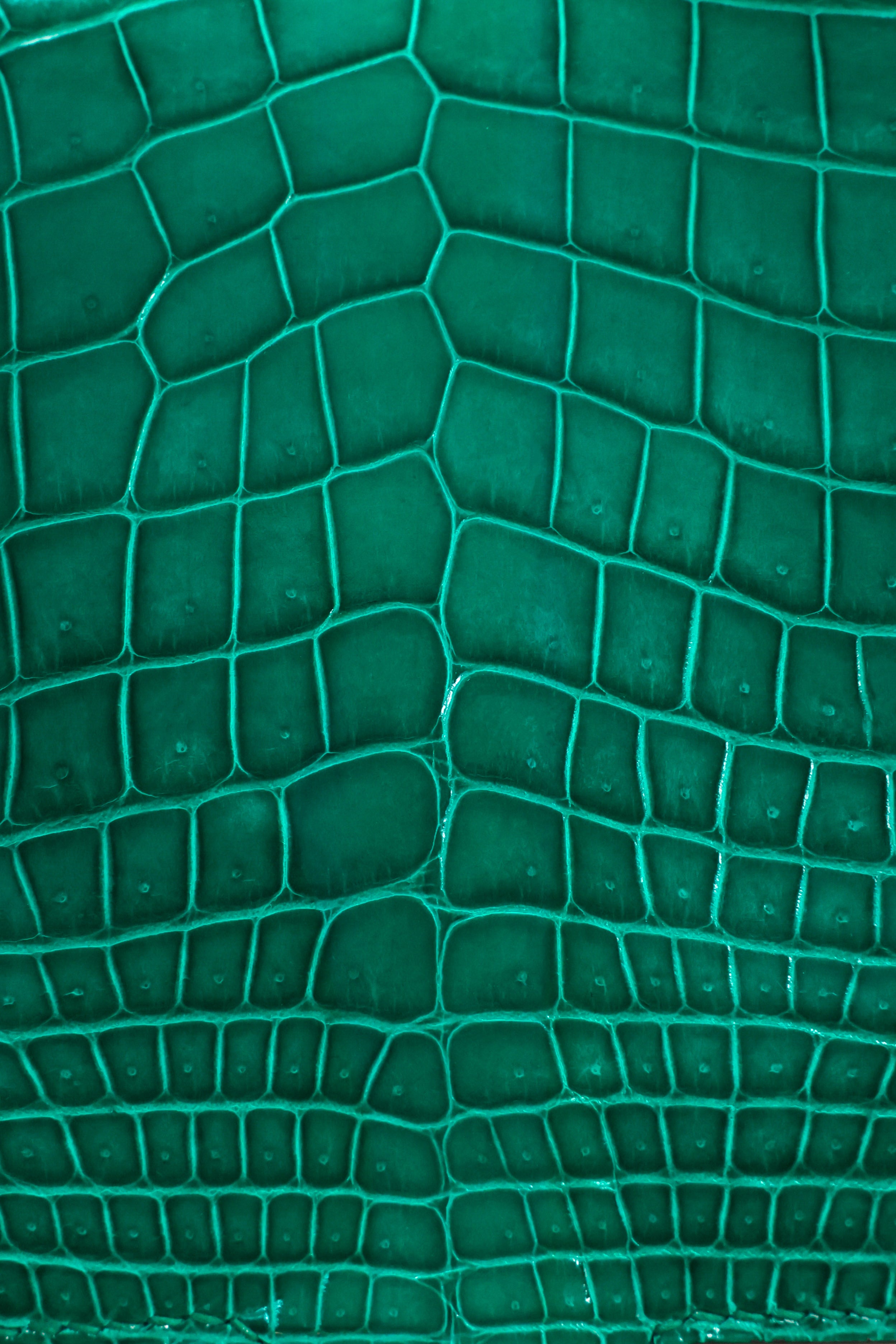 Constance- All Handmade Golden / Sliver Hardware Emerald green Crocodile leather