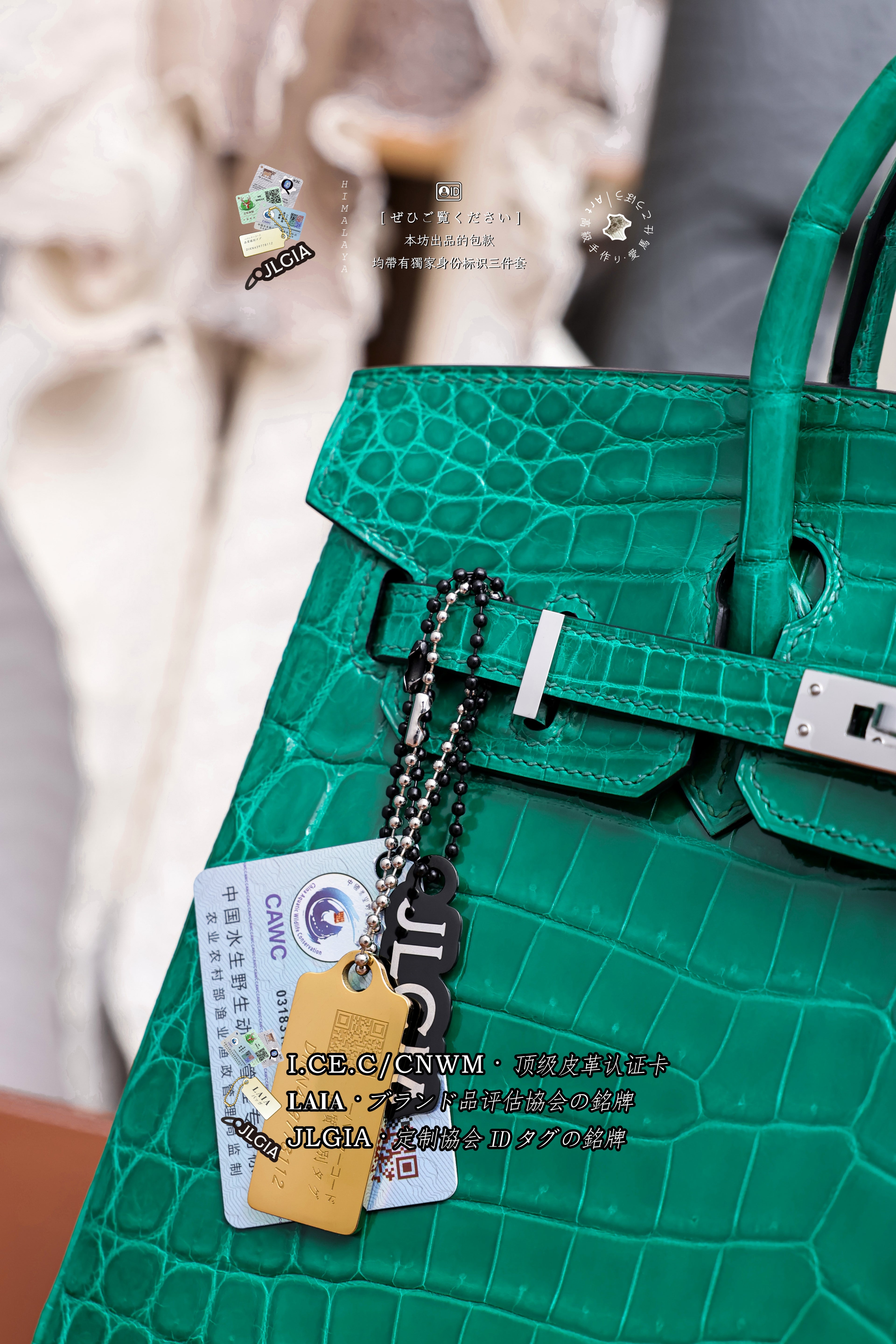 BK-2024 All Handmade sliver Hardware Emperor Green Bright surface Porosus Crocodile leather