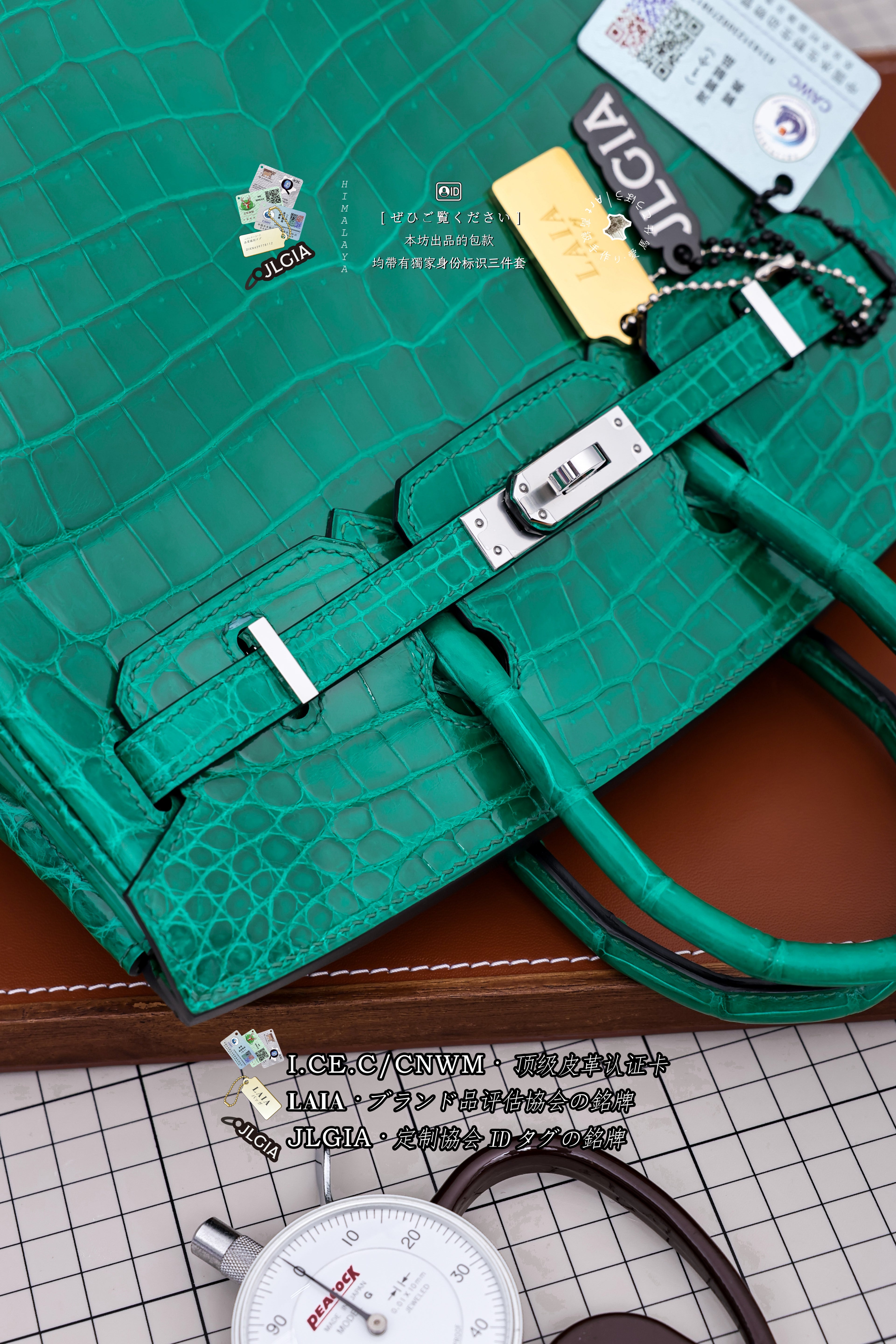 BK-2024 All Handmade sliver Hardware Emperor Green Bright surface Porosus Crocodile leather