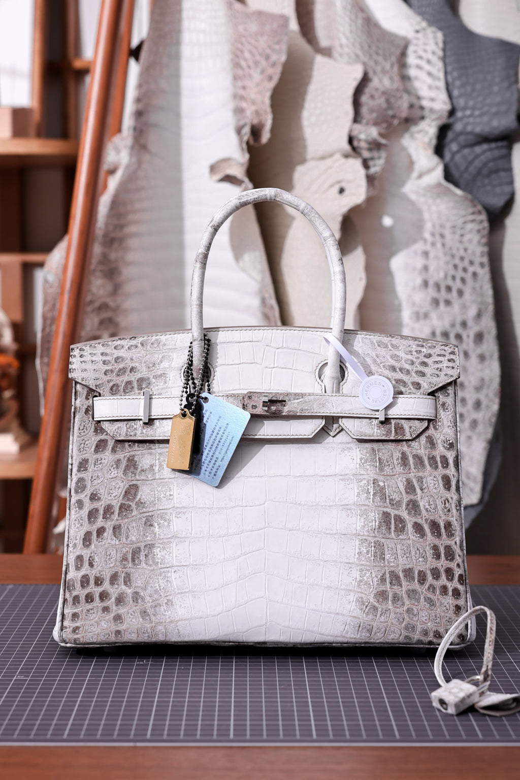Birkin- All Handmade Golden / Sliver Original gray white Crocodile leather