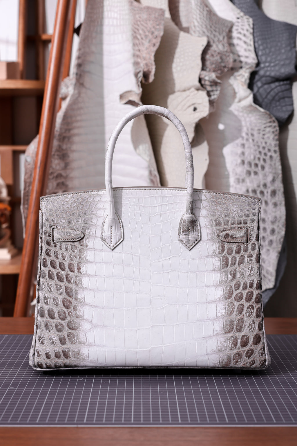 Birkin- All Handmade Golden / Sliver Original gray white Crocodile leather