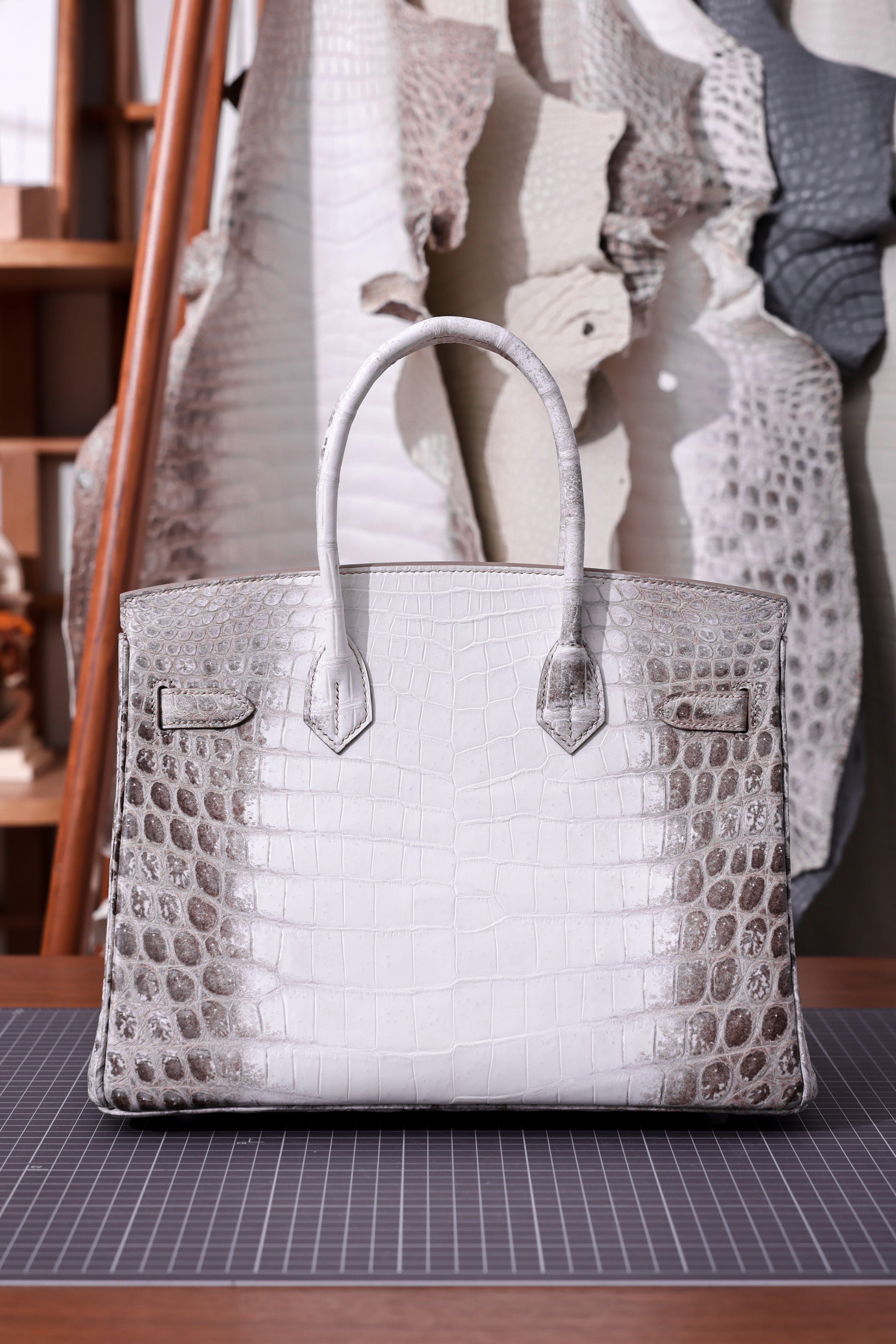 Birkin- All Handmade Golden / Sliver Original gray white Crocodile leather