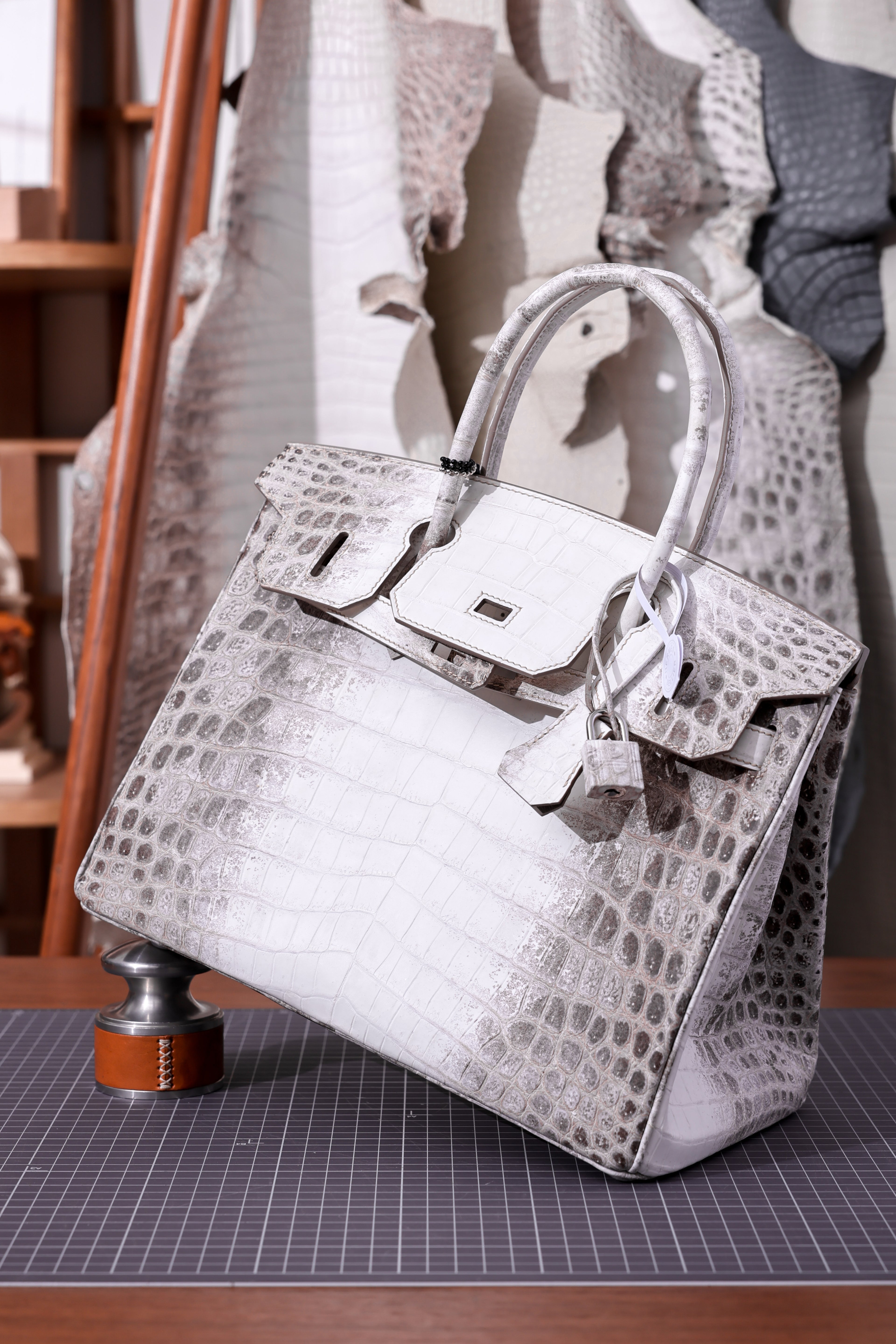Birkin- All Handmade Golden / Sliver Original gray white Crocodile leather