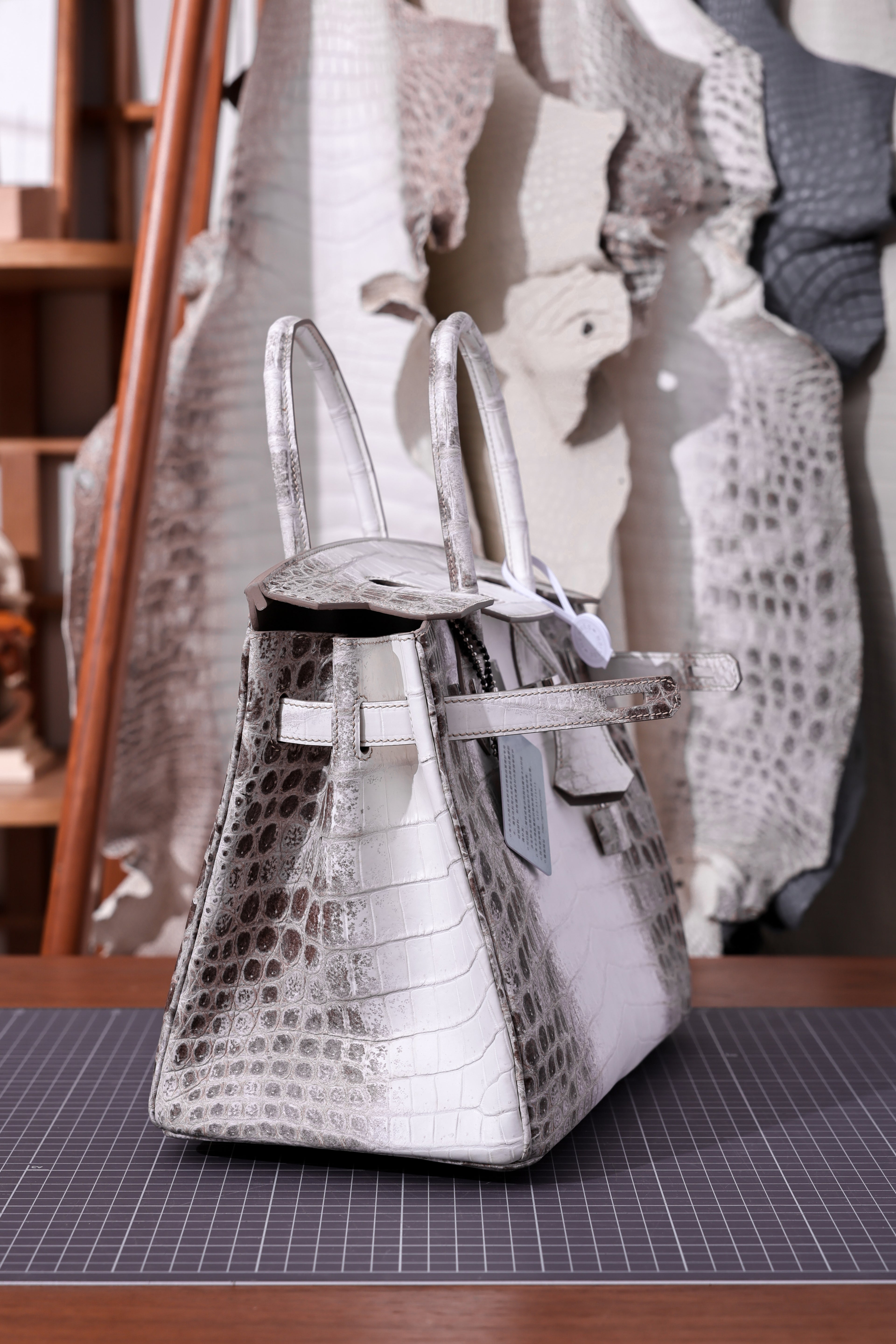 Birkin- All Handmade Golden / Sliver Original gray white Crocodile leather