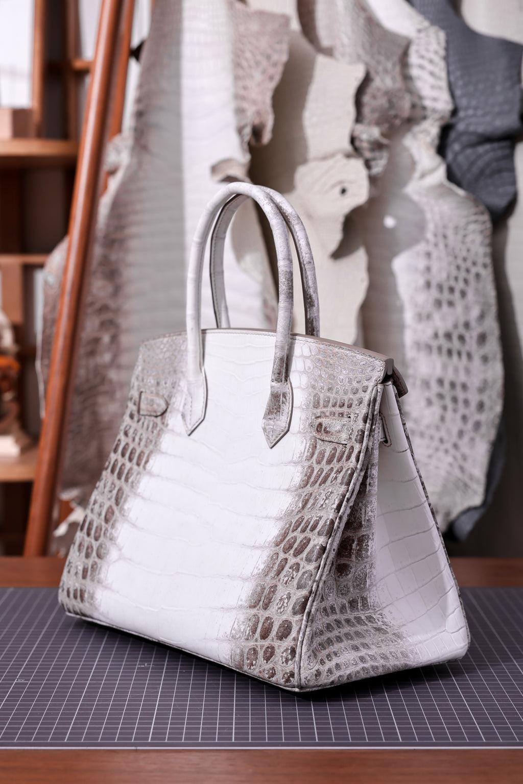 Birkin- All Handmade Golden / Sliver Original gray white Crocodile leather