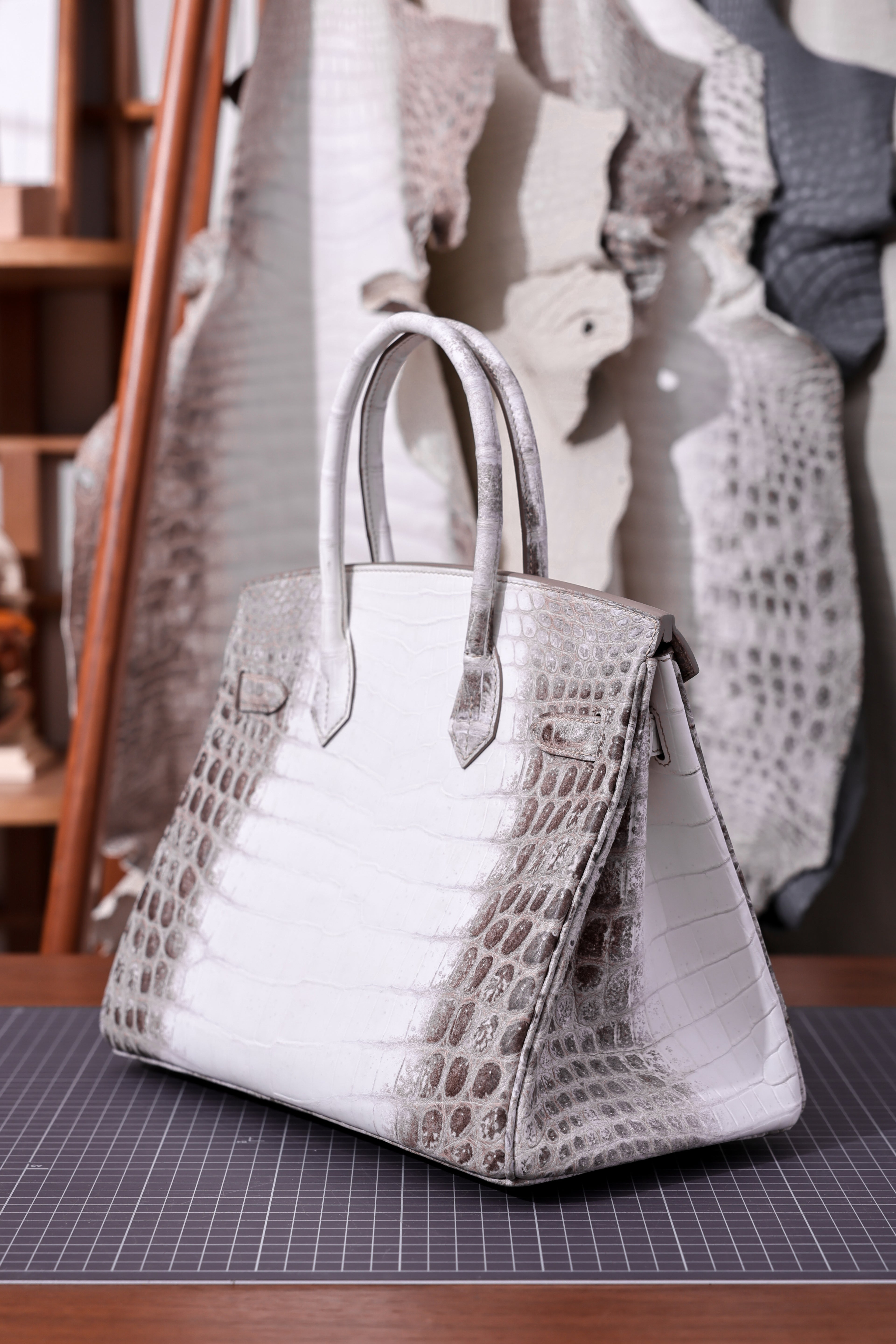 Birkin- All Handmade Golden / Sliver Original gray white Crocodile leather