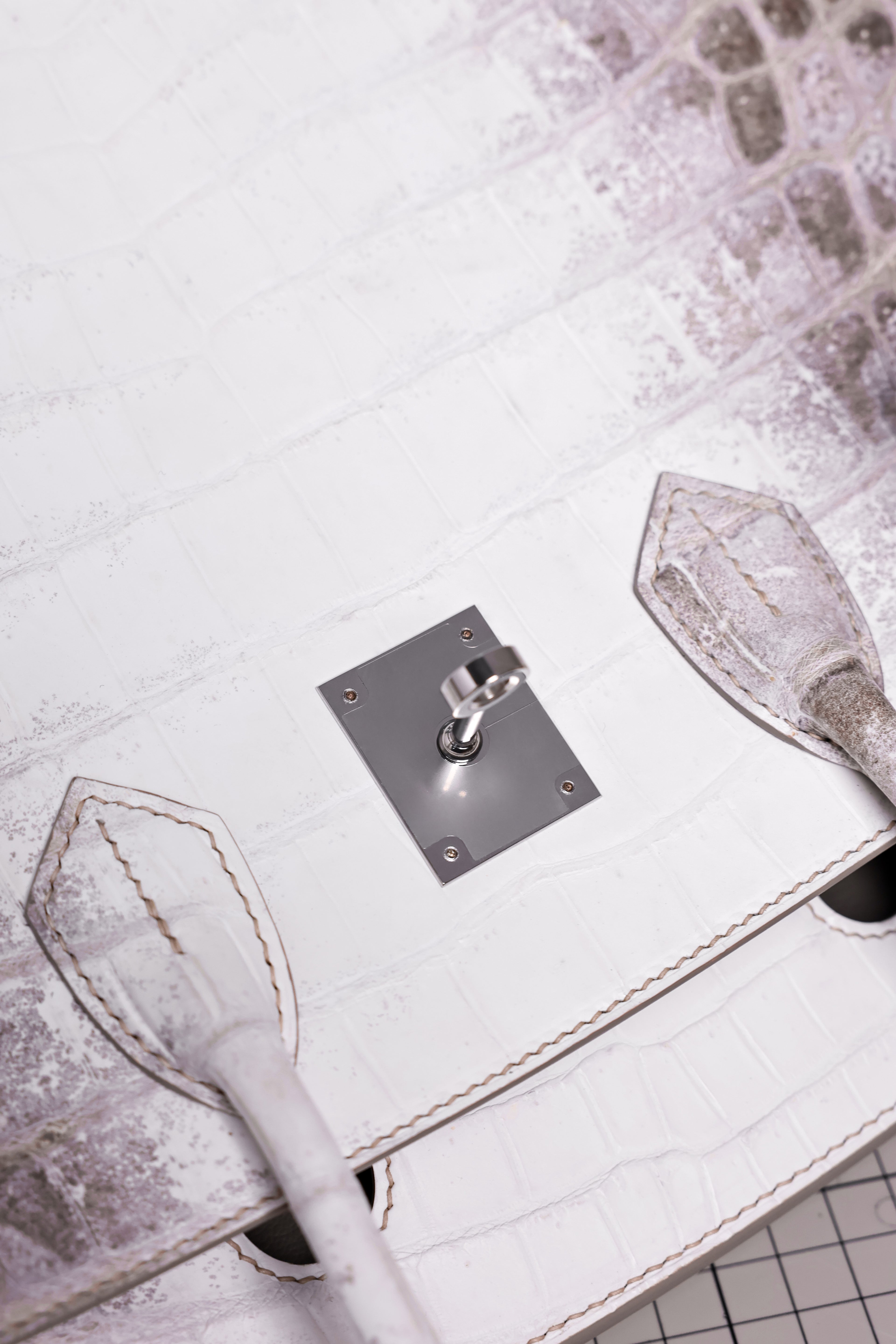 Birkin- All Handmade Golden / Sliver Original gray white Crocodile leather