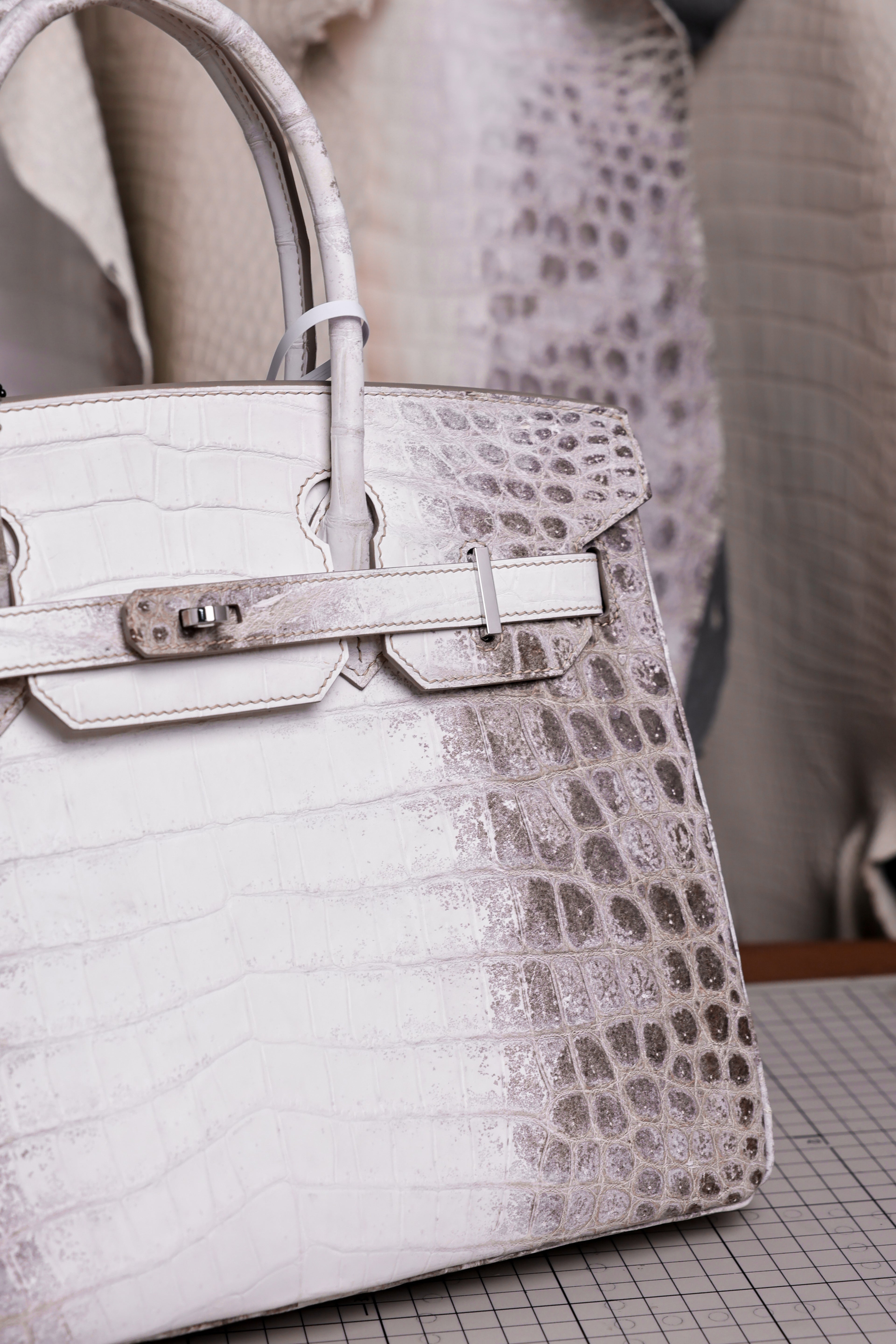 Birkin- All Handmade Golden / Sliver Original gray white Crocodile leather