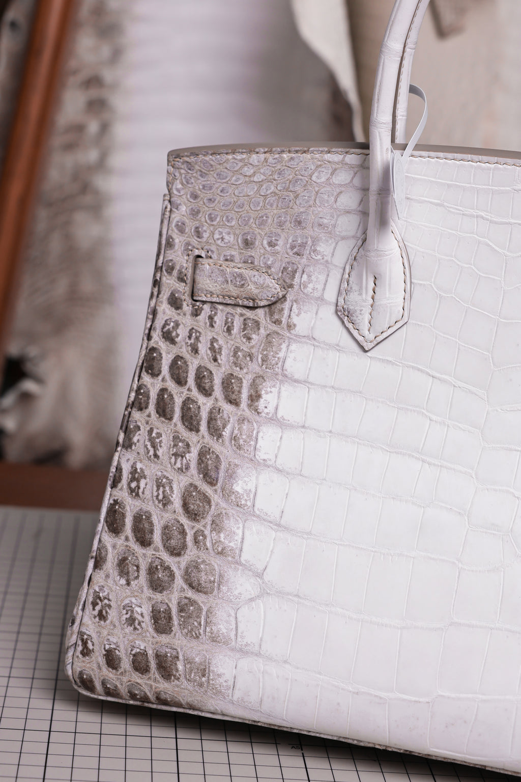 Birkin- All Handmade Golden / Sliver Original gray white Crocodile leather