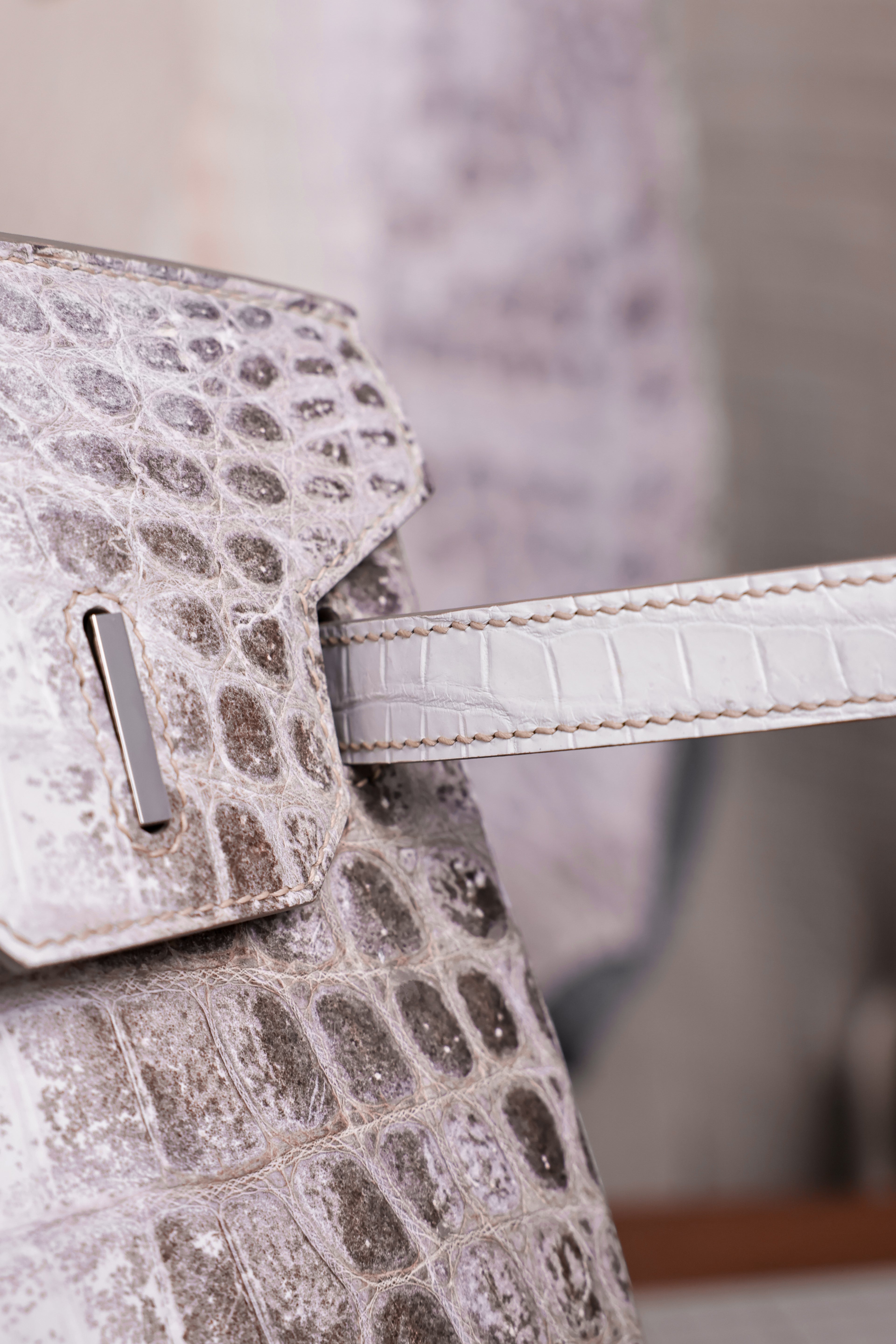 Birkin- All Handmade Golden / Sliver Original gray white Crocodile leather