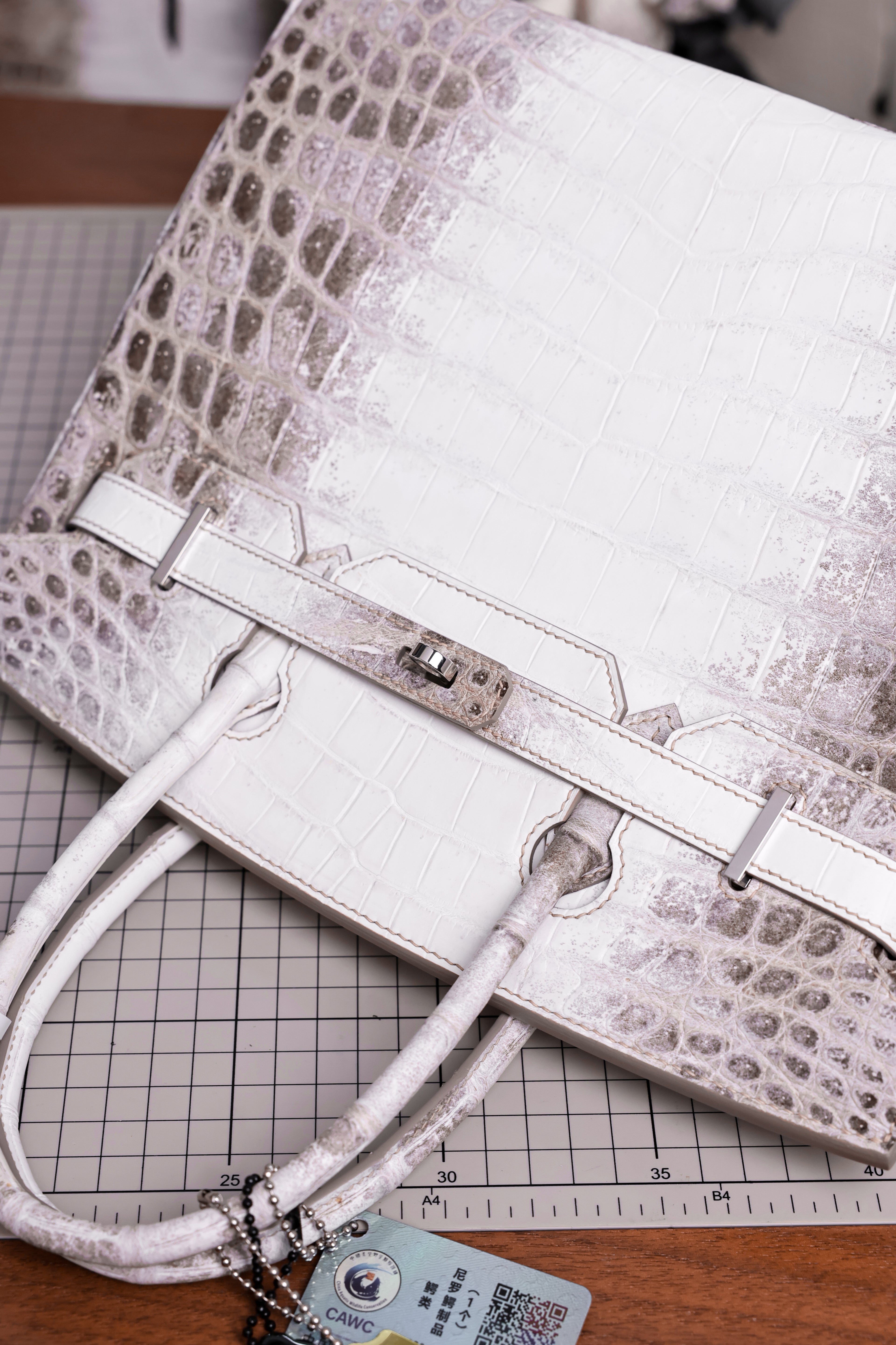 Birkin- All Handmade Golden / Sliver Original gray white Crocodile leather