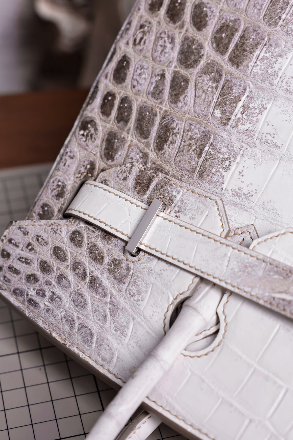 Birkin- All Handmade Golden / Sliver Original gray white Crocodile leather