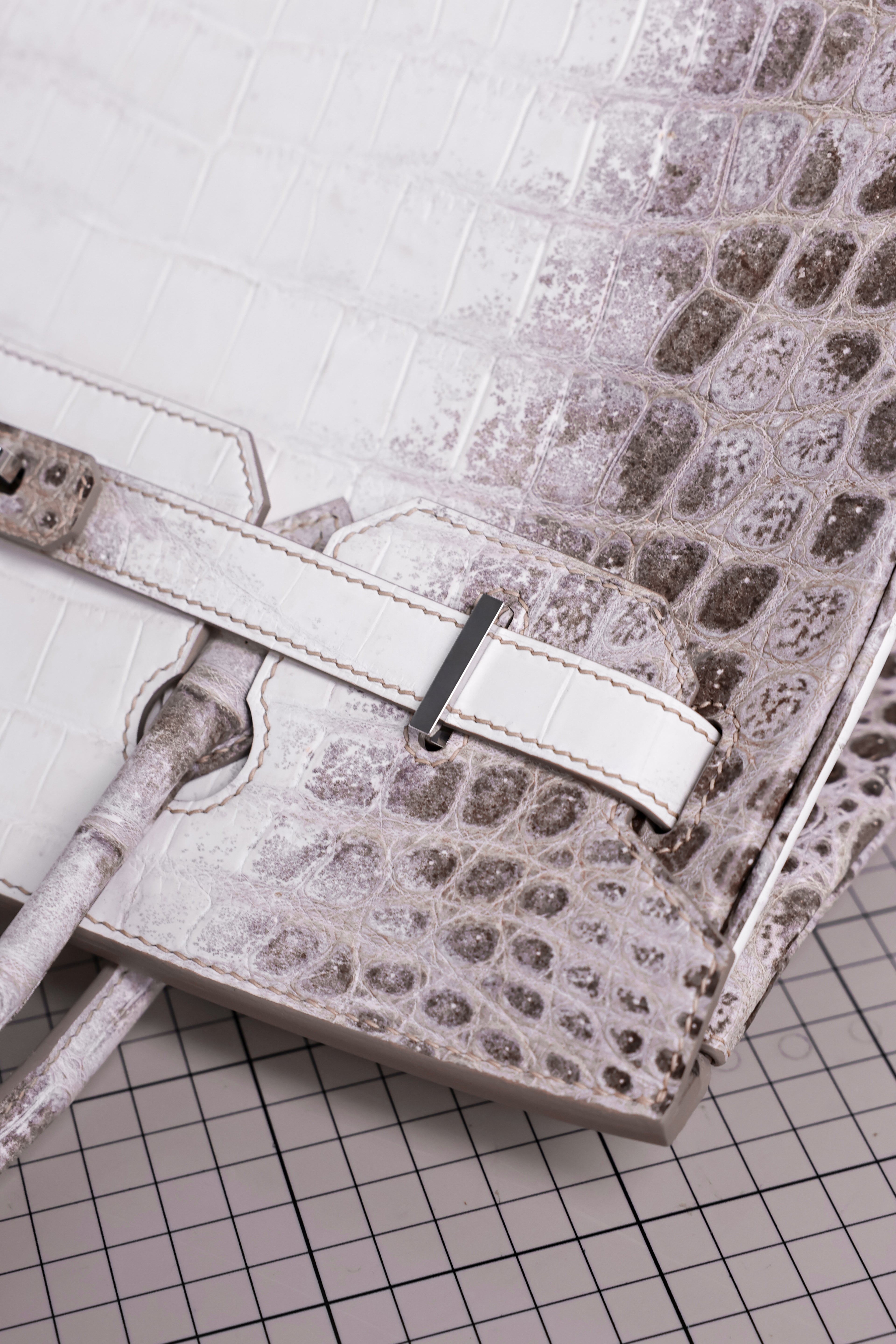 Birkin- All Handmade Golden / Sliver Original gray white Crocodile leather