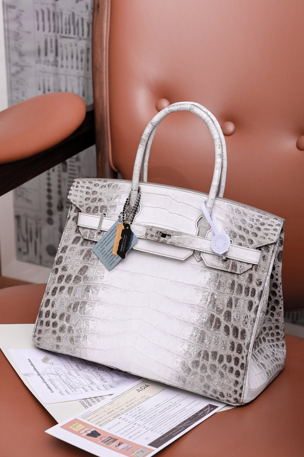 Birkin- All Handmade Golden / Sliver Original gray white Crocodile leather