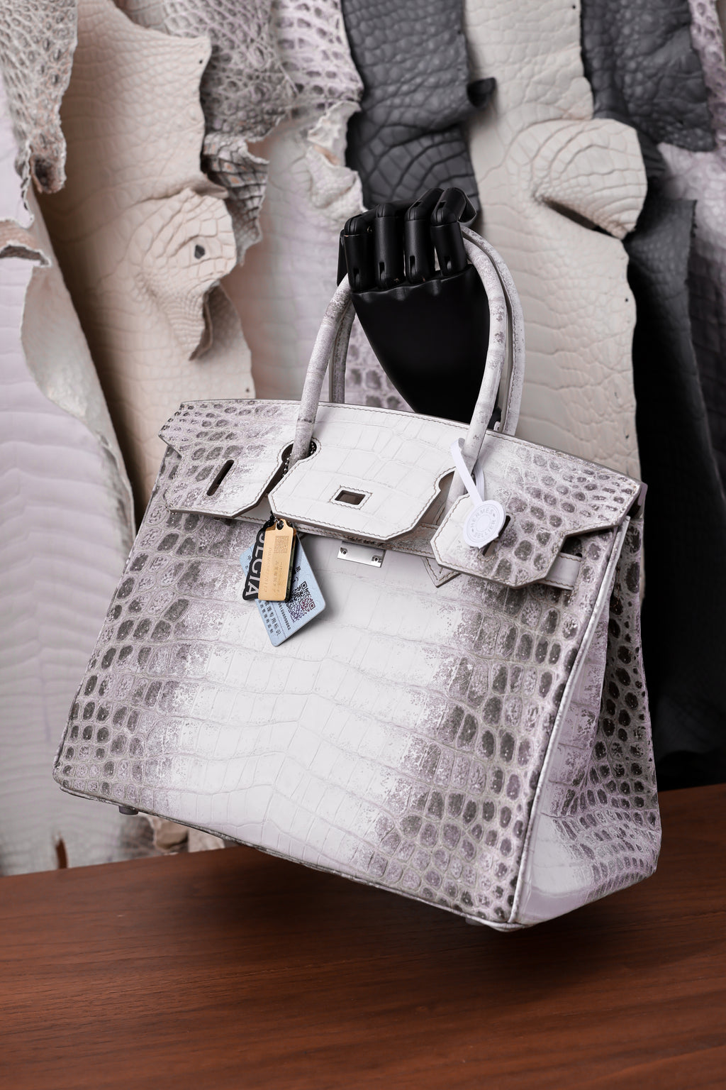 Birkin- All Handmade Golden / Sliver Original gray white Crocodile leather