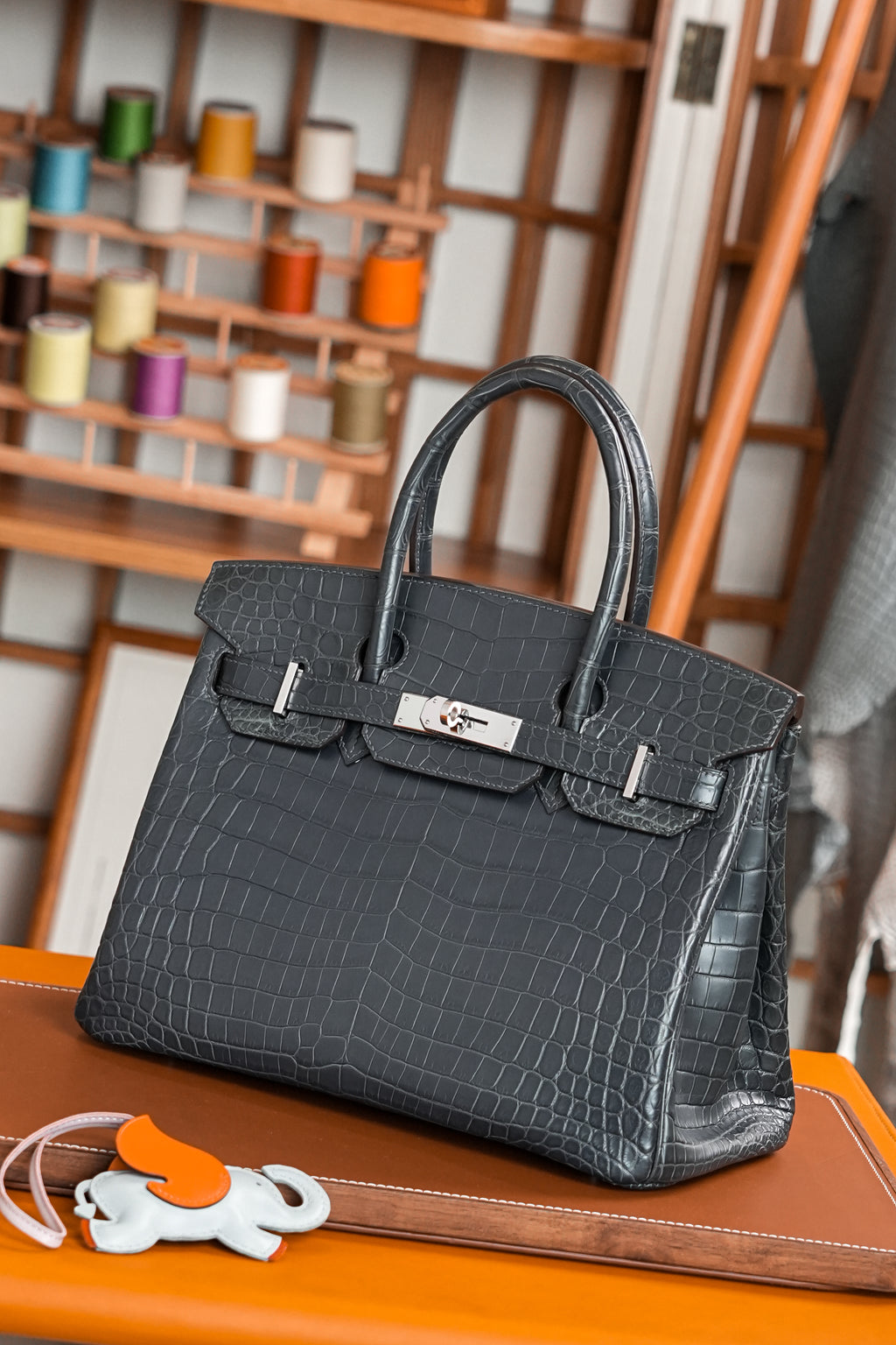BK-2024 All Handmade Golden / Sliver Hardware Graphite Matte Nile crocodile leather