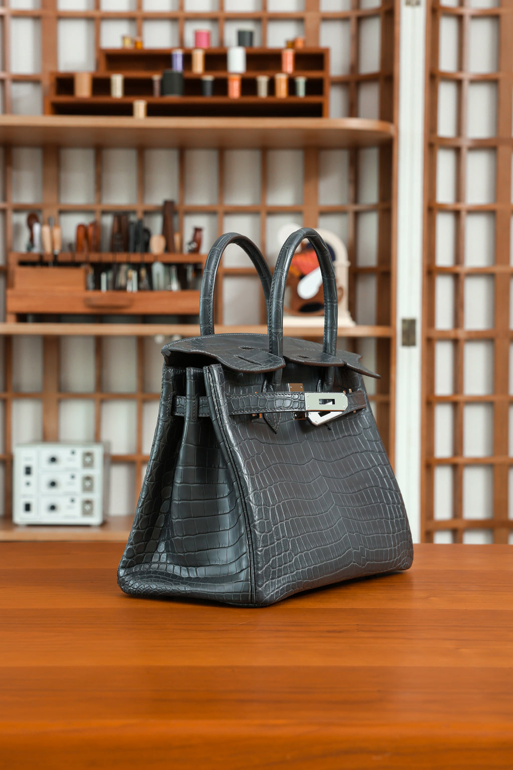 BK-2024 All Handmade Golden / Sliver Hardware Graphite Matte Nile crocodile leather