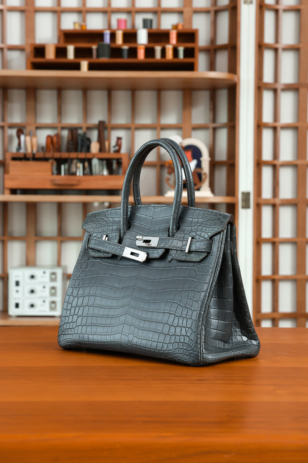 BK-2024 All Handmade Golden / Sliver Hardware Graphite Matte Nile crocodile leather