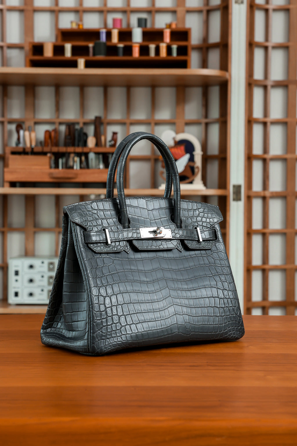 BK-2024 All Handmade Golden / Sliver Hardware Graphite Matte Nile crocodile leather