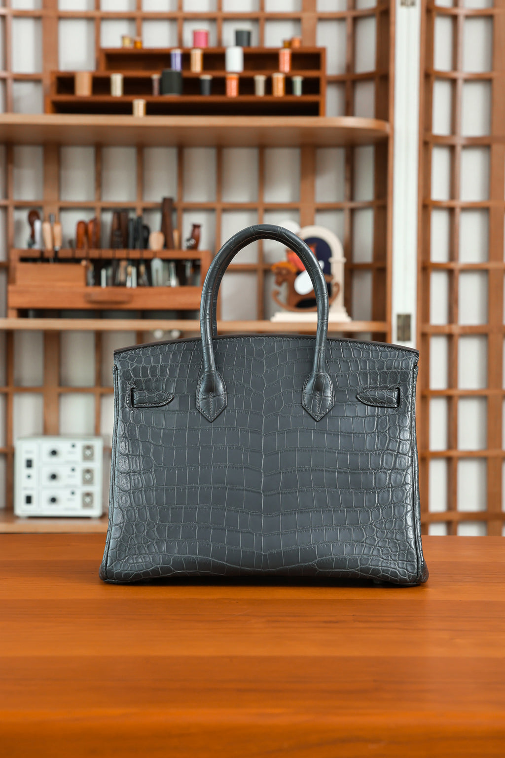 BK-2024 All Handmade Golden / Sliver Hardware Graphite Matte Nile crocodile leather