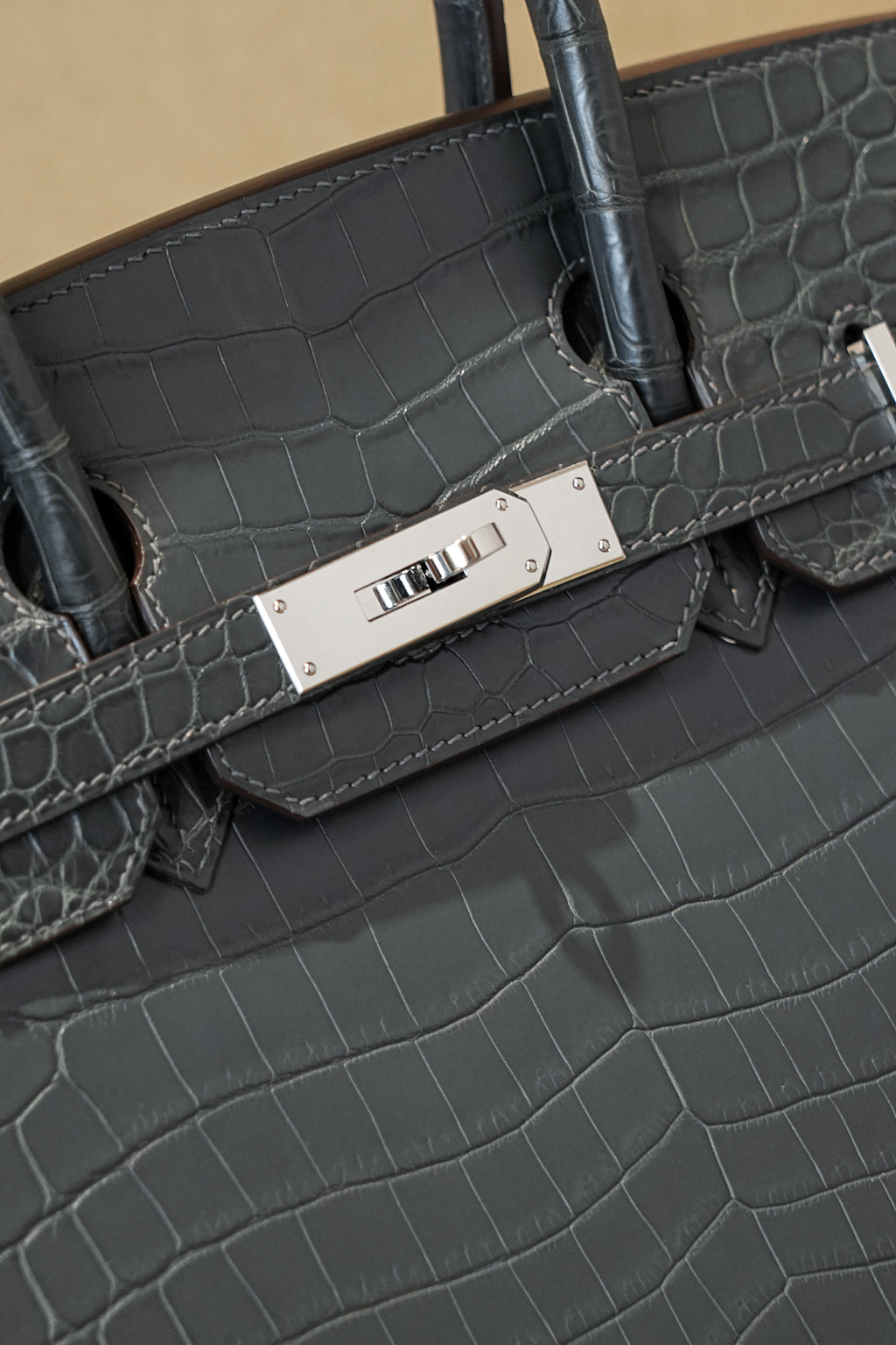 BK-2024 All Handmade Golden / Sliver Hardware Graphite Matte Nile crocodile leather
