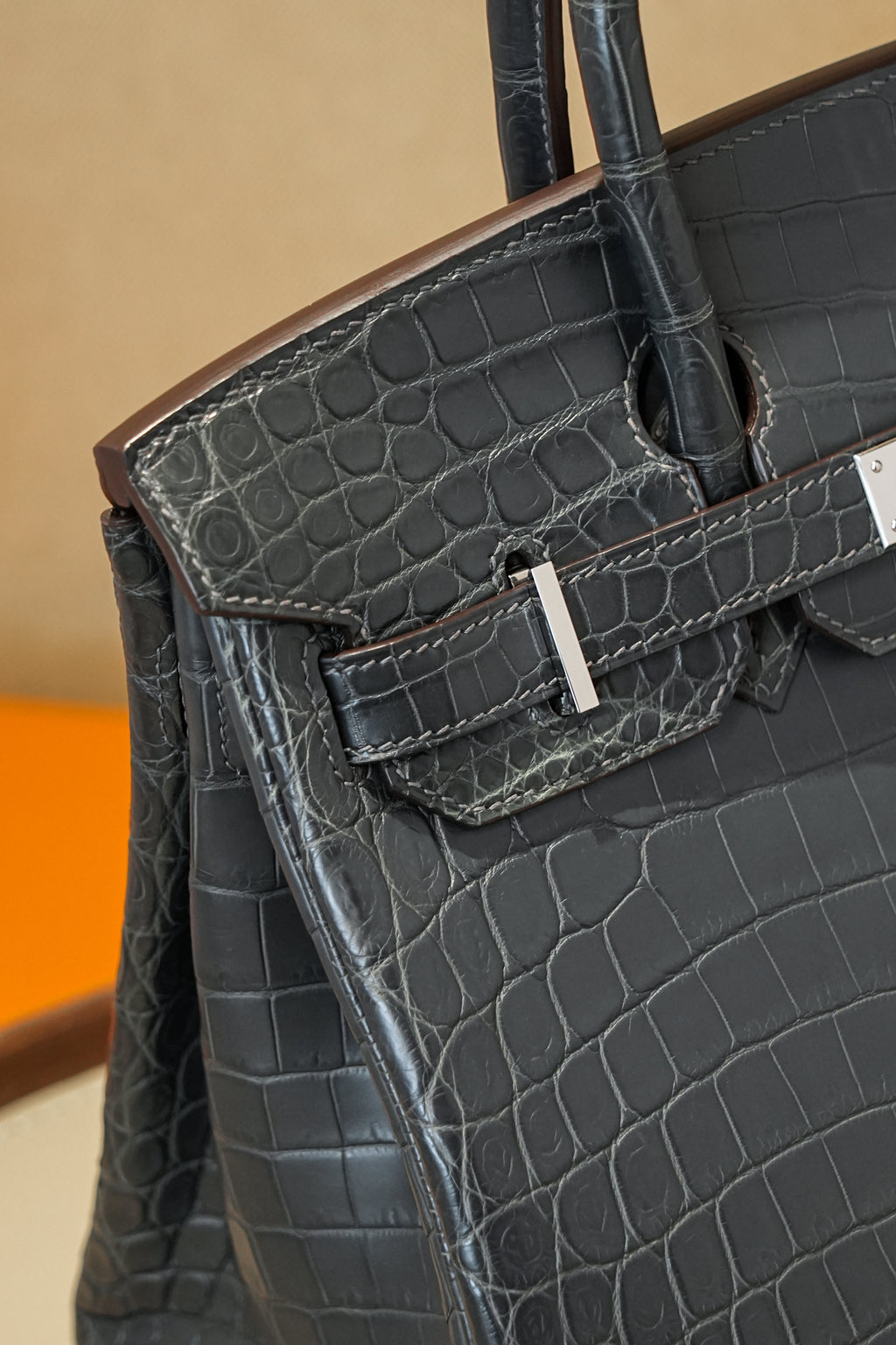BK-2024 All Handmade Golden / Sliver Hardware Graphite Matte Nile crocodile leather