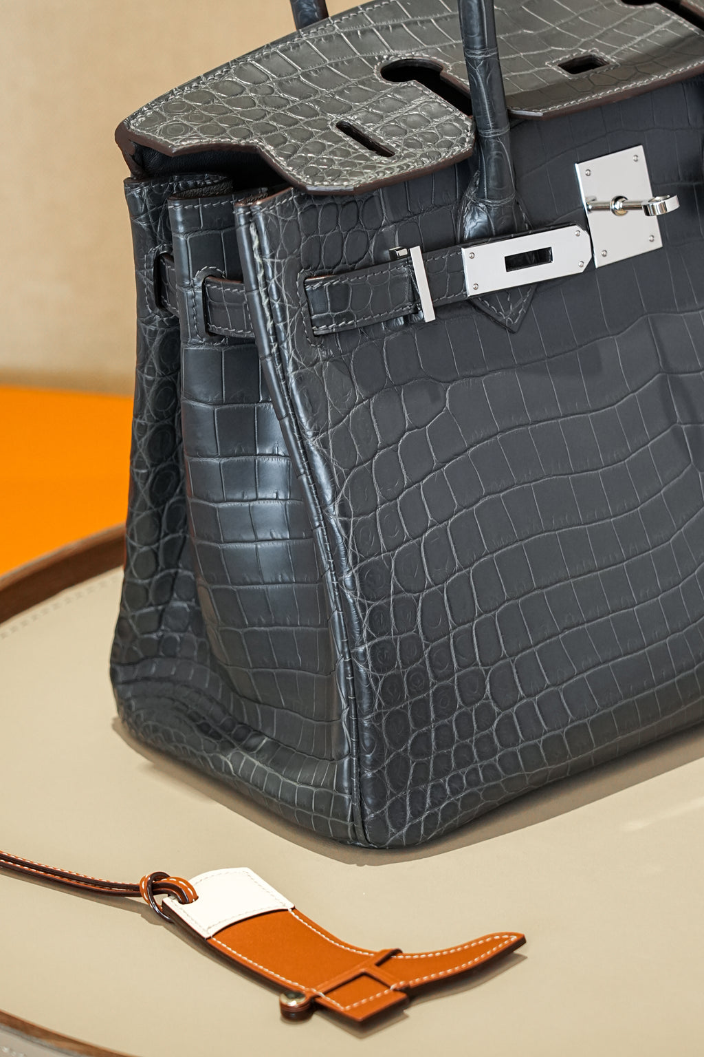 BK-2024 All Handmade Golden / Sliver Hardware Graphite Matte Nile crocodile leather