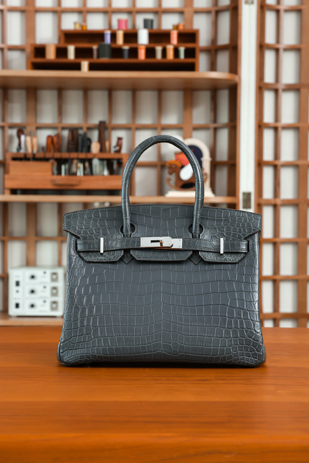BK-2024 All Handmade Golden / Sliver Hardware Graphite Matte Nile crocodile leather