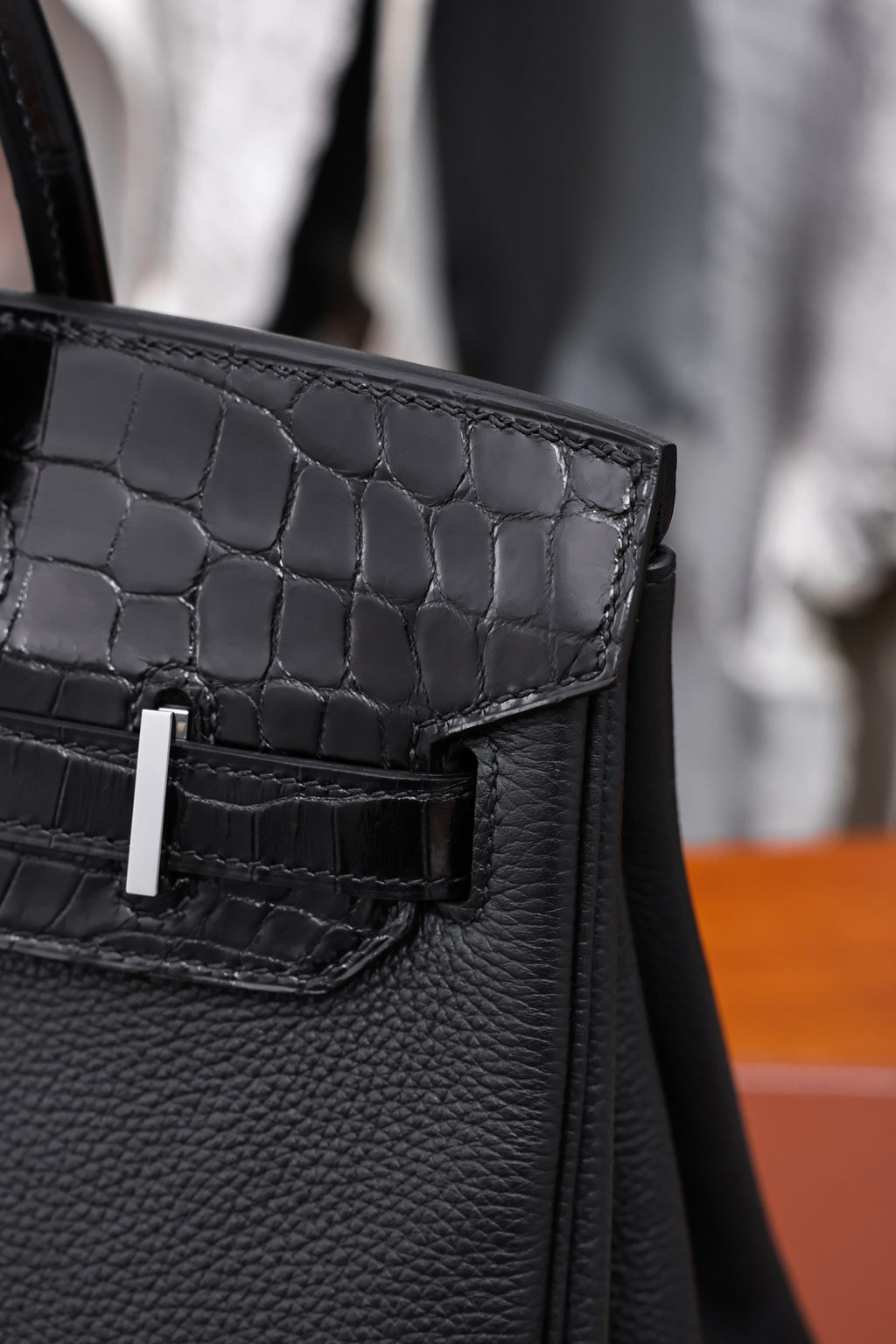 Birkin- All Handmade Golden / Sliver Noir Crocodile/togo leather