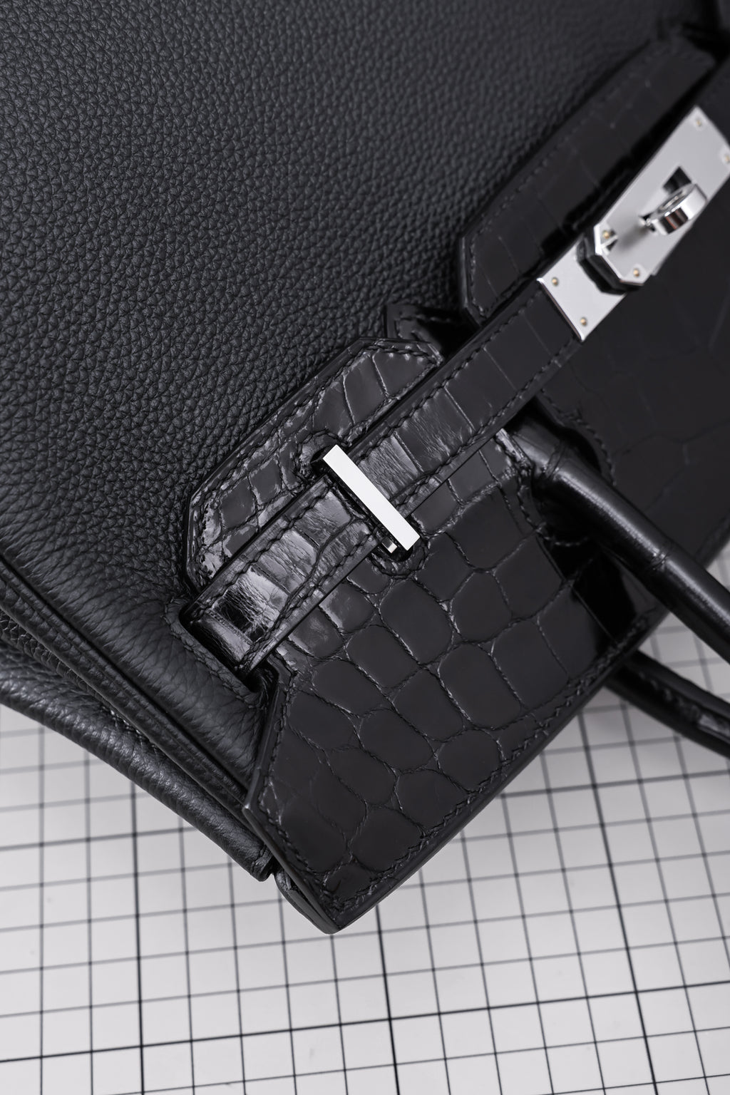 Birkin- All Handmade Golden / Sliver Noir Crocodile/togo leather