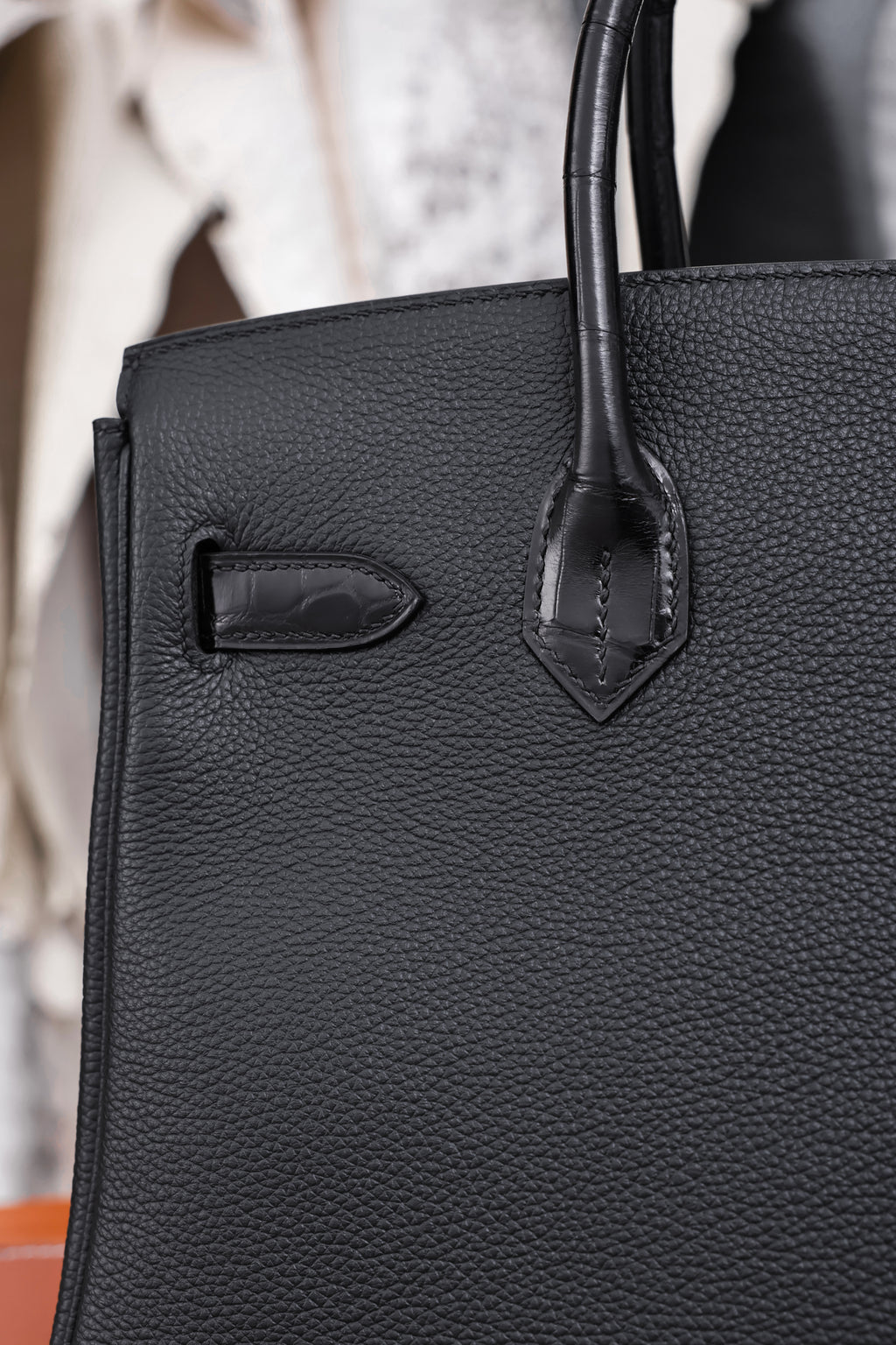 Birkin- All Handmade Golden / Sliver Noir Crocodile/togo leather