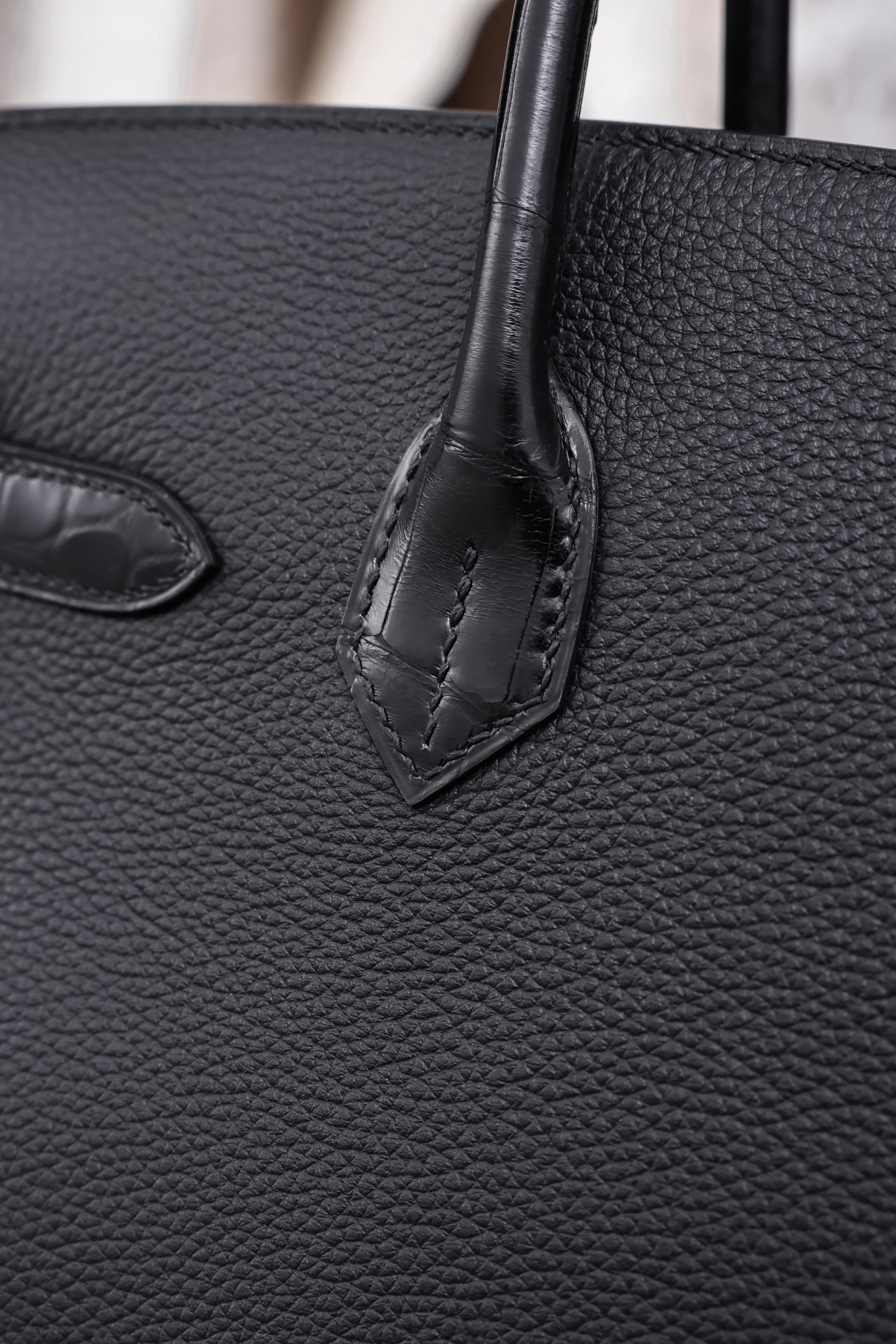 Birkin- All Handmade Golden / Sliver Noir Crocodile/togo leather